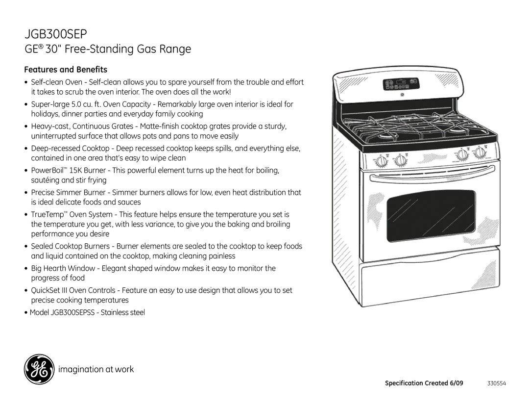 GE JGB300SEPSS dimensions Features and Benefits 