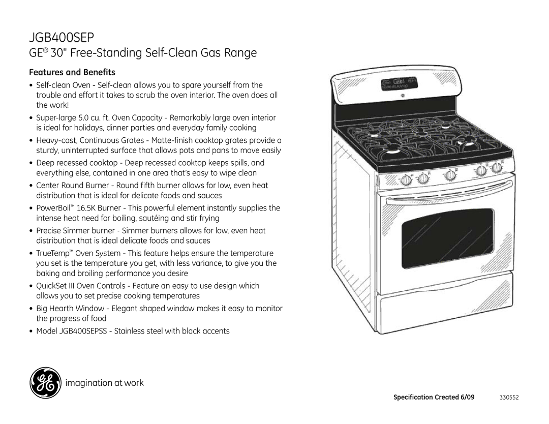 GE JGB400SEPSS dimensions Features and Benefits 