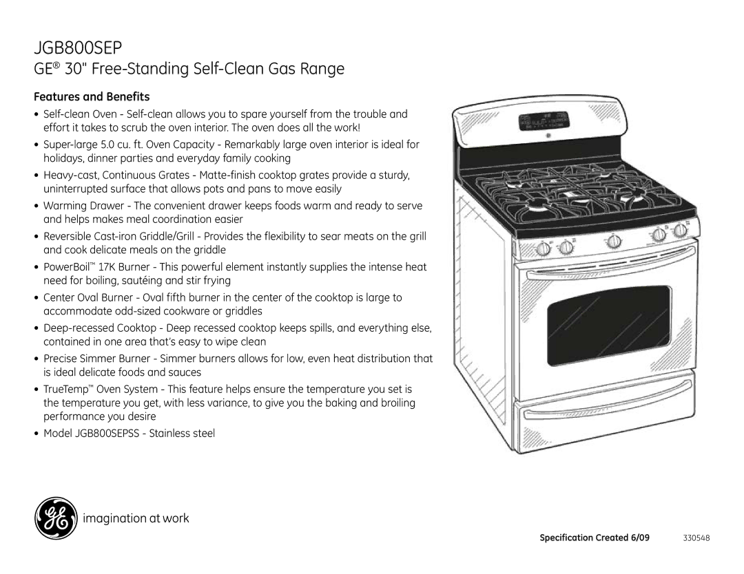 GE JGB800SEPSS dimensions Features and Benefits 