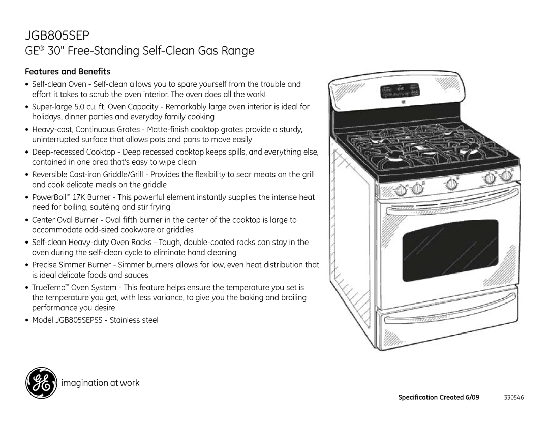 GE JGB805SEPSS dimensions Features and Benefits 