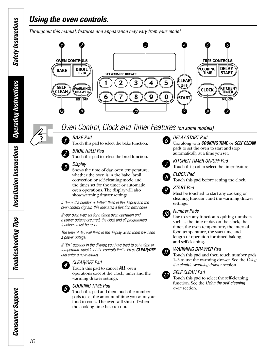 GE JGB902 installation instructions Using the oven controls, Oven Control, Clock and Timer Features on some models 