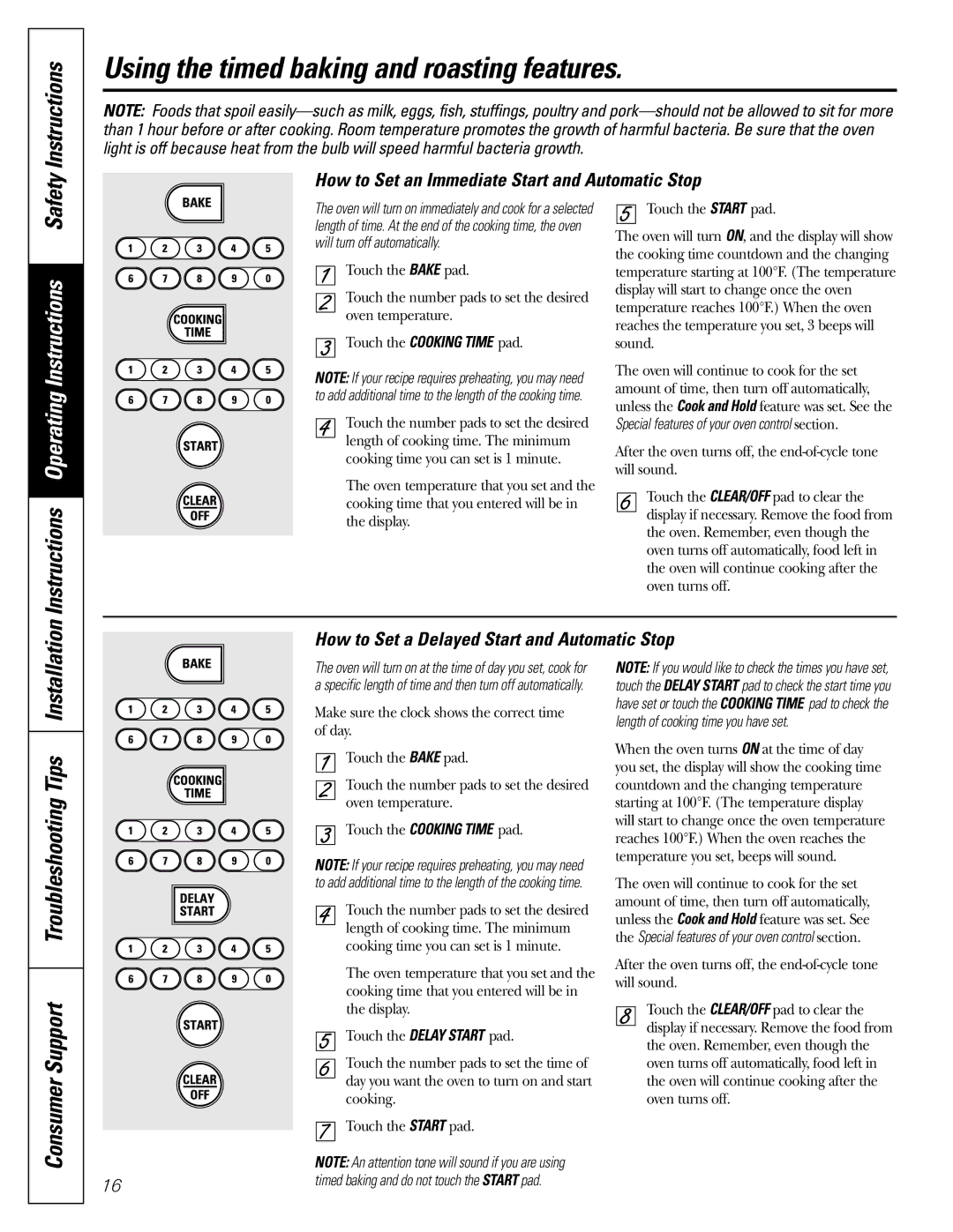 GE JGB902 Using the timed baking and roasting features, Consumer Support Troubleshooting Tips Installation 