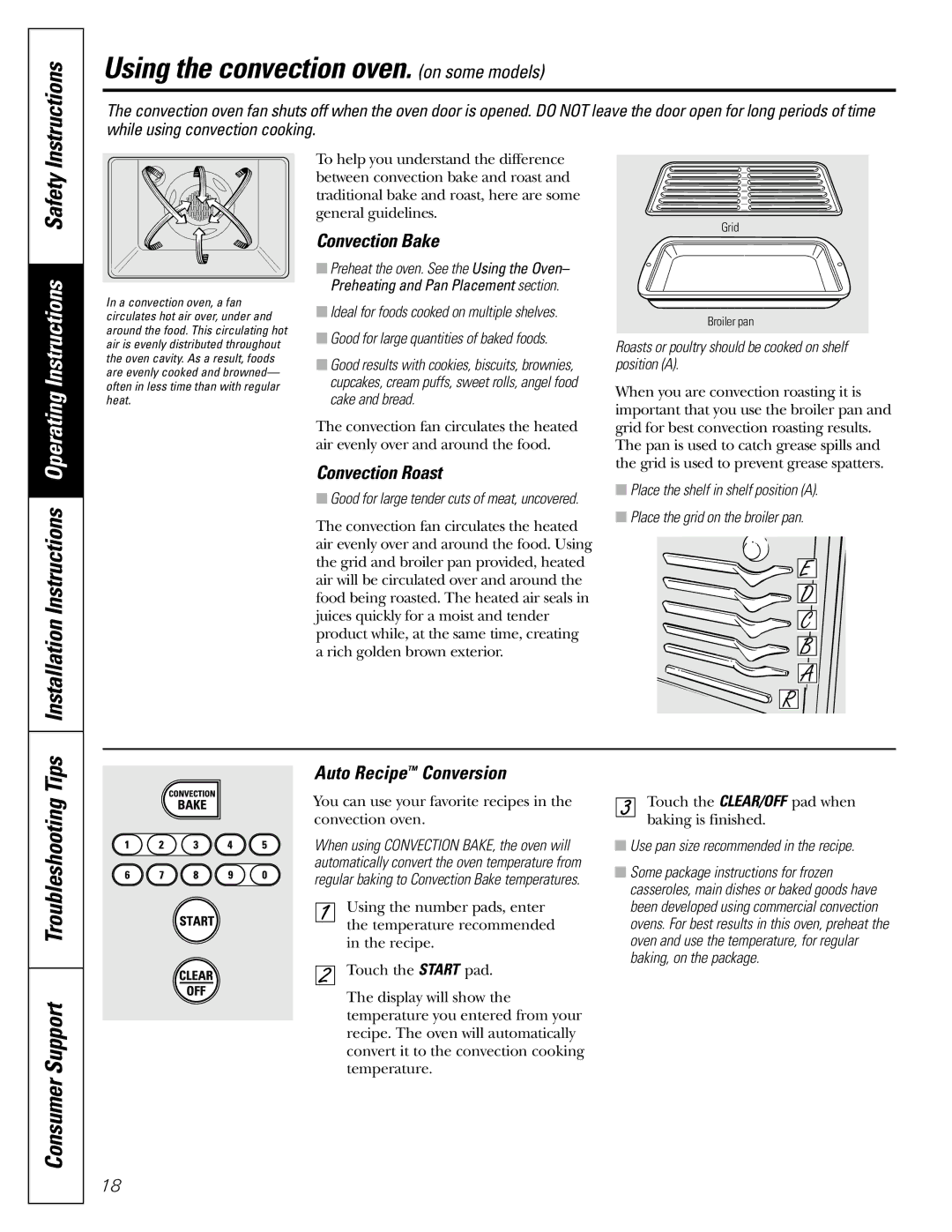 GE JGB902 Using the convection oven. on some models, Installation Instructions Operating Instructions Safety 