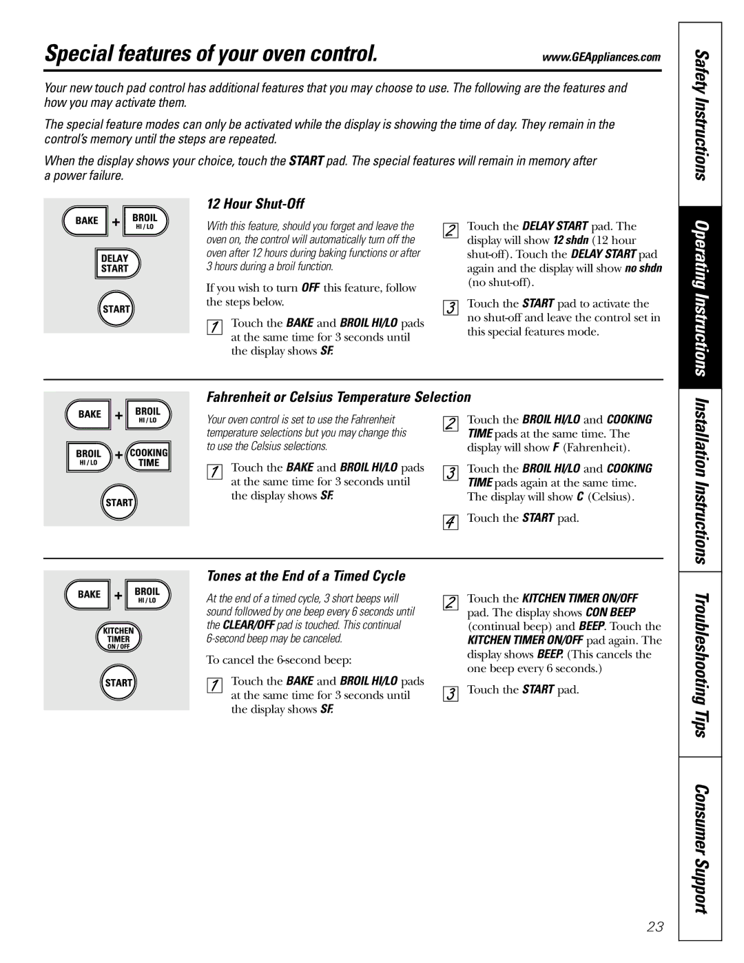 GE JGB902 Special features of your oven control, Safety Instructions, Hour Shut-Off, Tones at the End of a Timed Cycle 