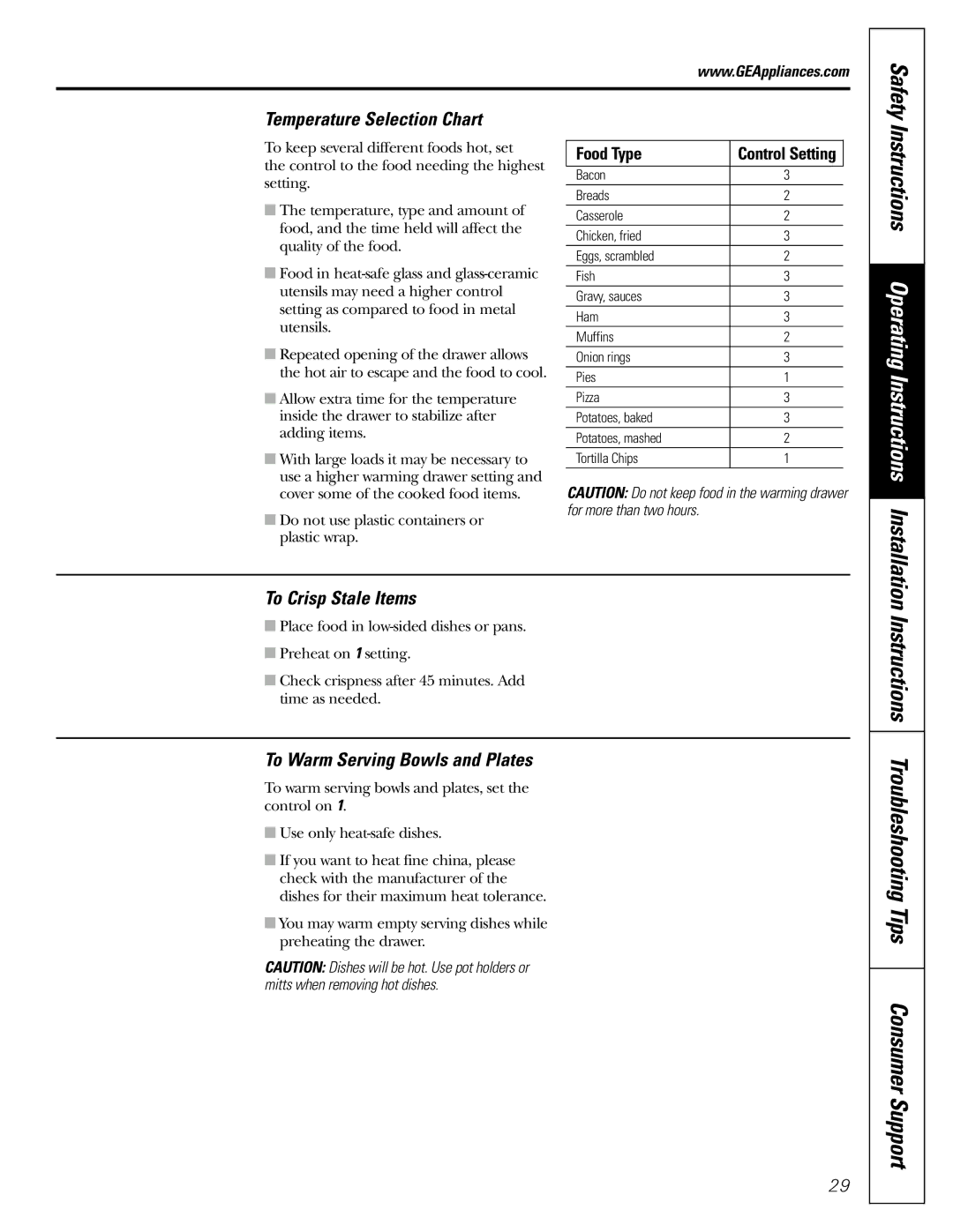 GE JGB902 Instructions Troubleshooting Tips Consumer Support, Instructions Operating Instructions Installation 