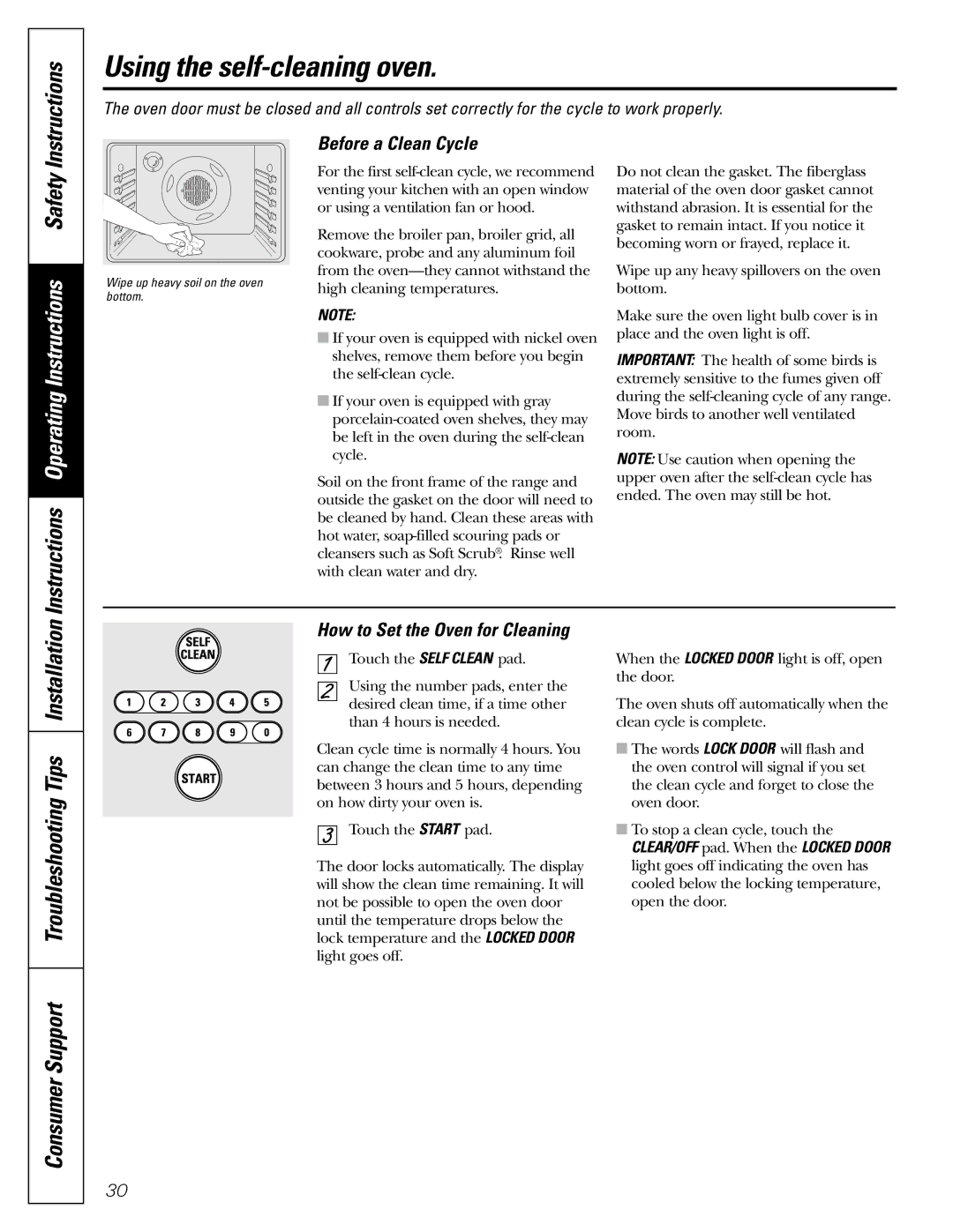 GE JGB902 Using the self-cleaning oven, Consumer Support Troubleshooting Tips Installation, Before a Clean Cycle 