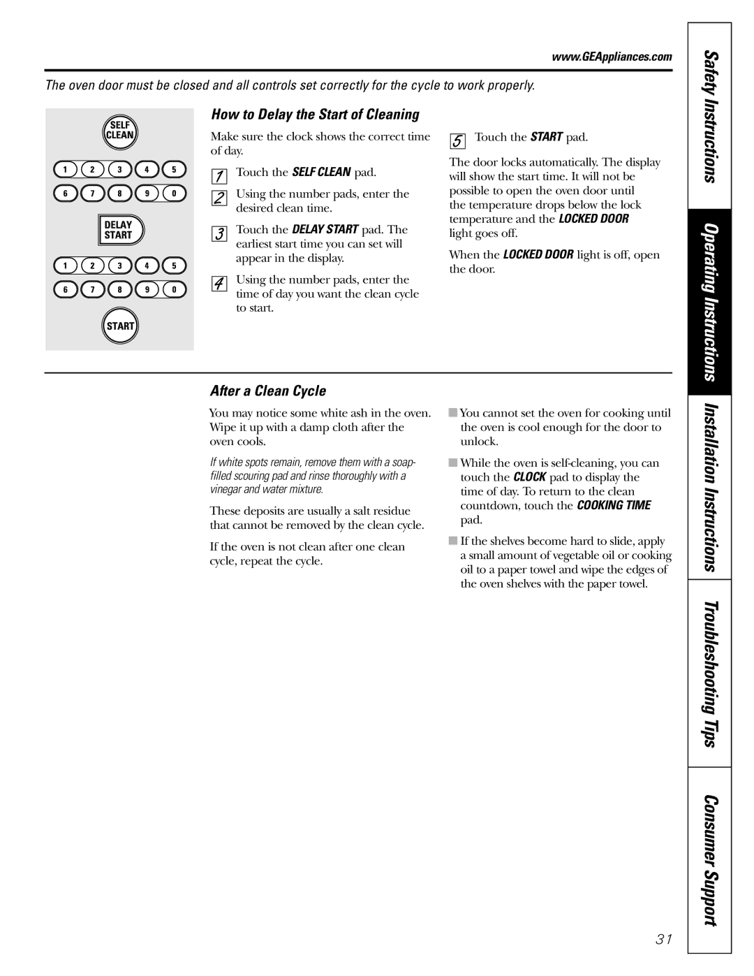 GE JGB902 installation instructions After a Clean Cycle, How to Delay the Start of Cleaning 