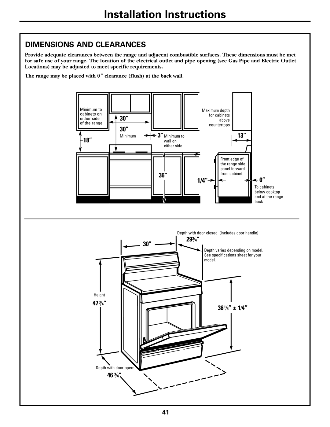 GE JGB902 installation instructions Dimensions and Clearances, Minimum Wall on Either side 