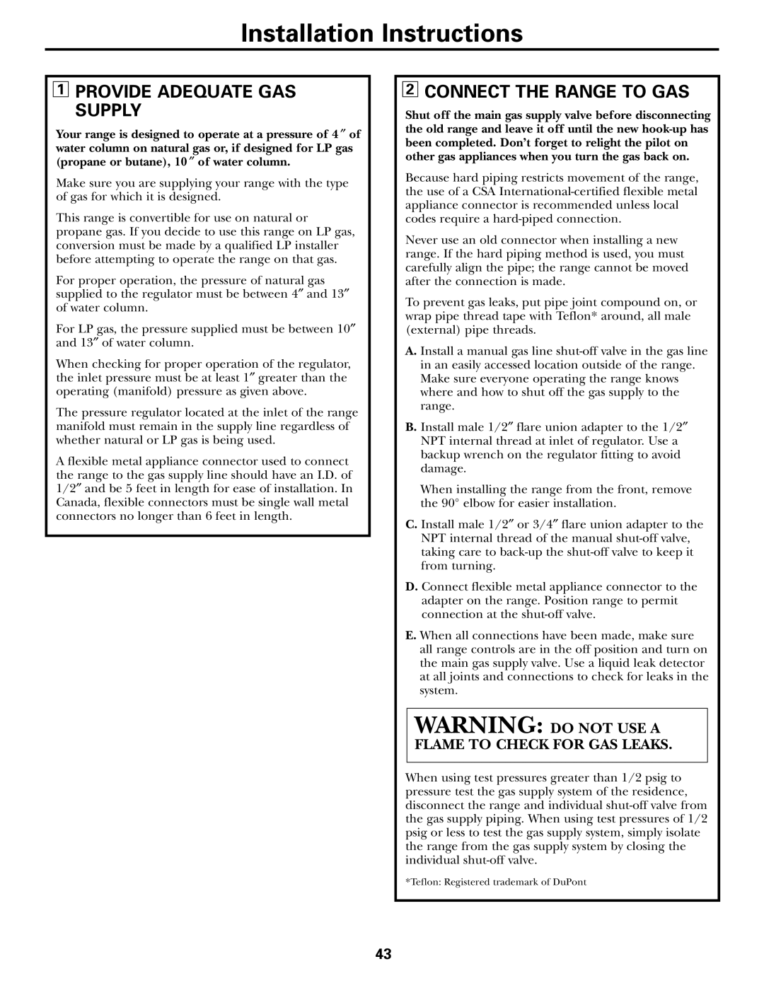 GE JGB902 installation instructions Provide Adequate GAS Supply, Connect the Range to GAS 