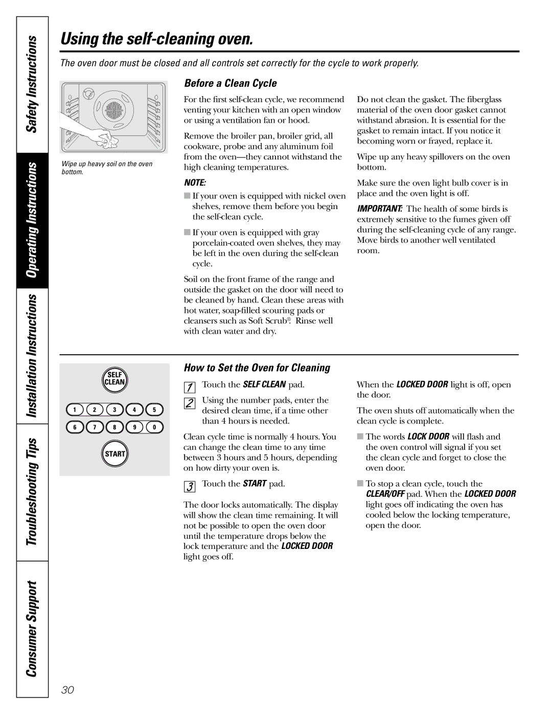 GE JGB905, JGB915 Using the self-cleaning oven, Consumer Support Troubleshooting Tips Installation, Before a Clean Cycle 