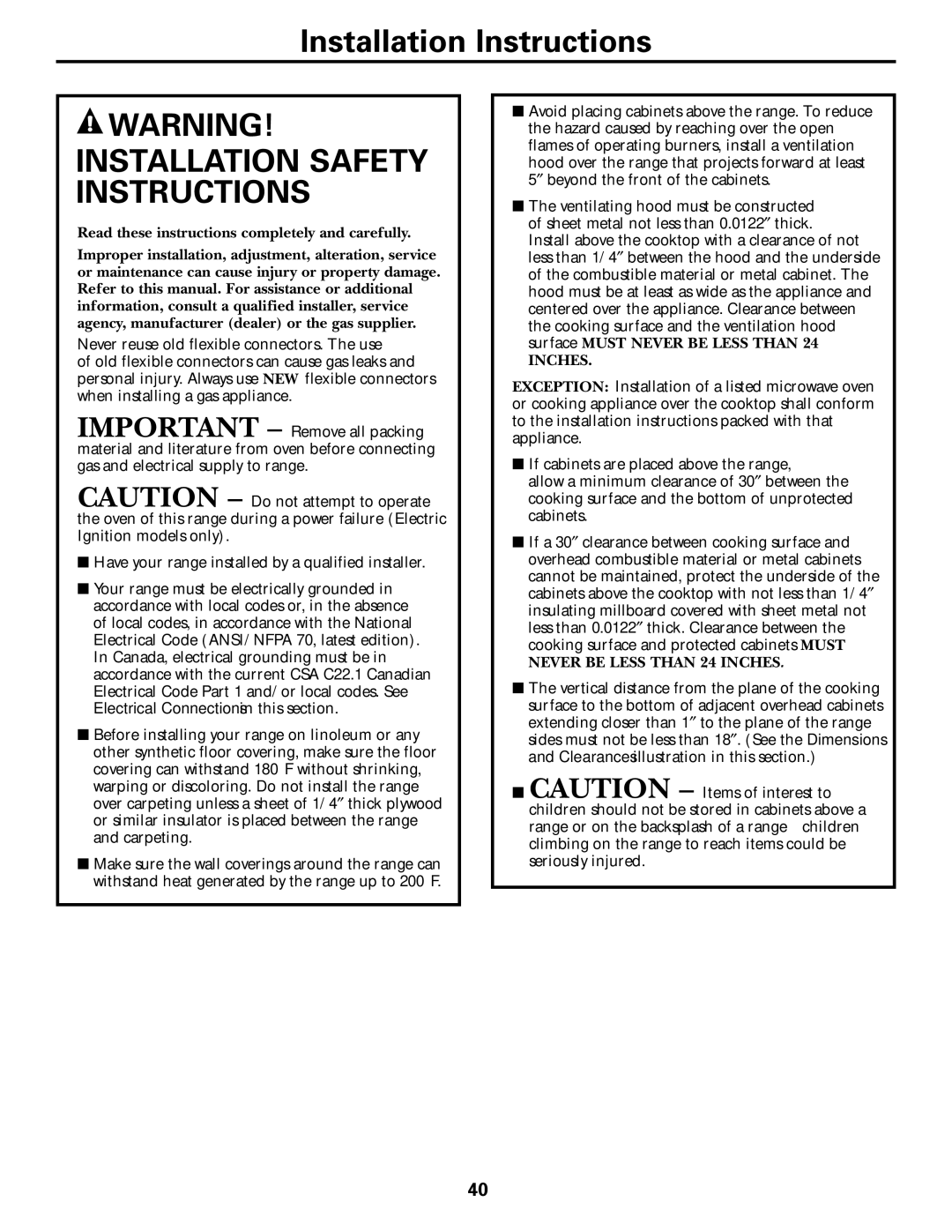 GE JGB905, JGB915 installation instructions Installation Instructions, Electrical Connections in this section 