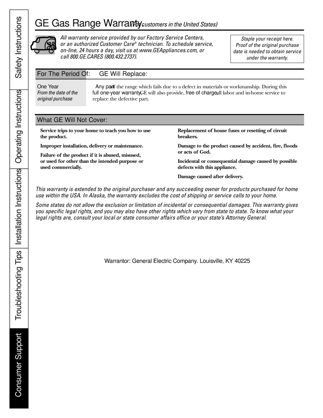 GE JGB905, JGB915 Instructions Safety Instructions, Operating, GE Will Replace, What GE Will Not Cover 