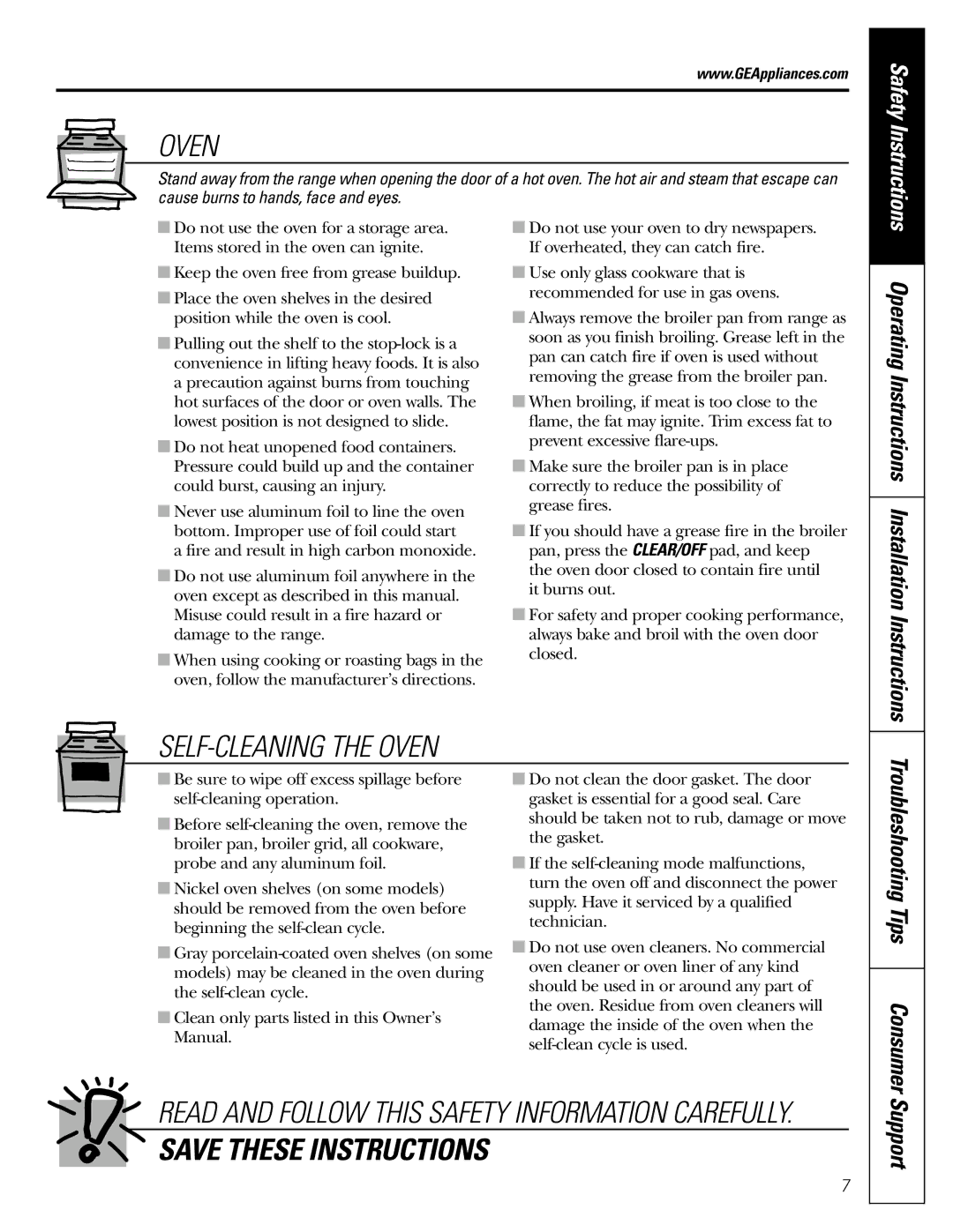 GE JGB915, JGB905 Support, Operating Instructions Installation Instructions, Troubleshooting Tips Consumer 