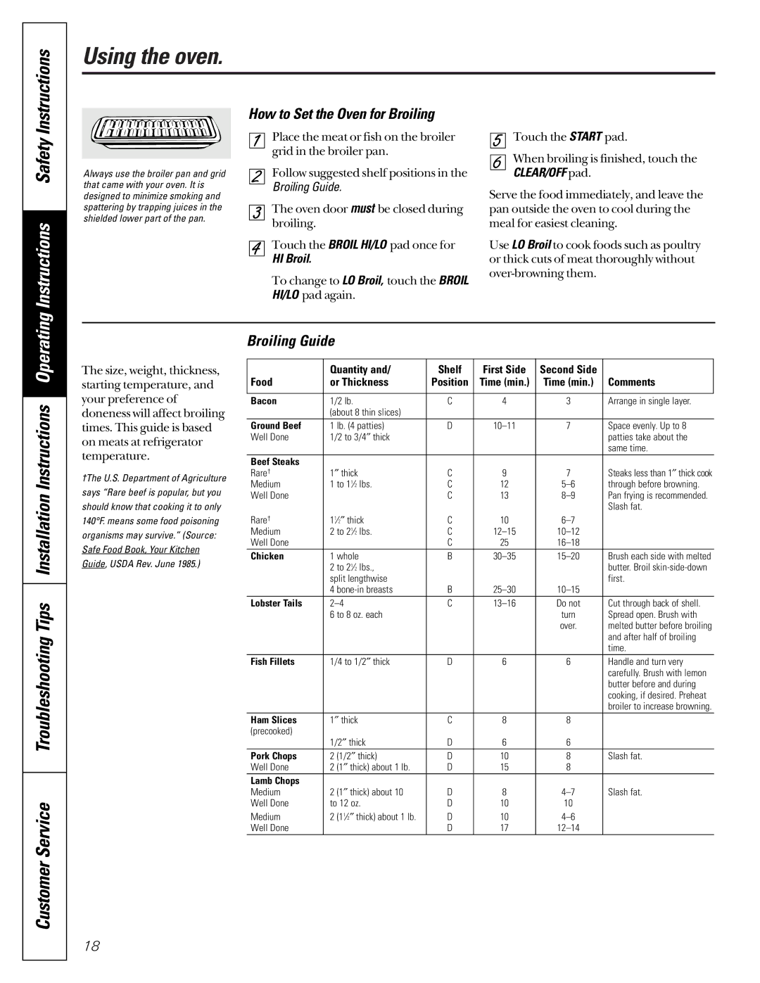 GE JGB910, JGB920 owner manual How to Set the Oven for Broiling, Broiling Guide, HI Broil 