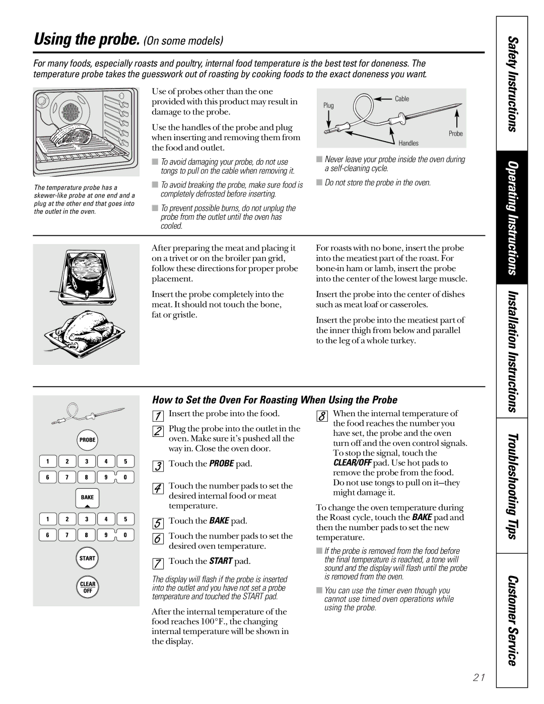 GE JGB920, JGB910 owner manual Using the probe. On some models, How to Set the Oven For Roasting When Using the Probe 