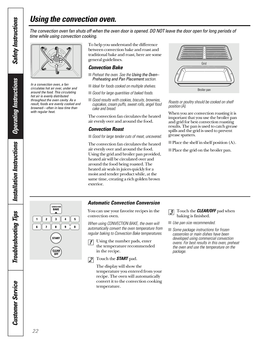 GE JGB910, JGB920 owner manual Using the convection oven, Convection Bake, Convection Roast, Automatic Convection Conversion 