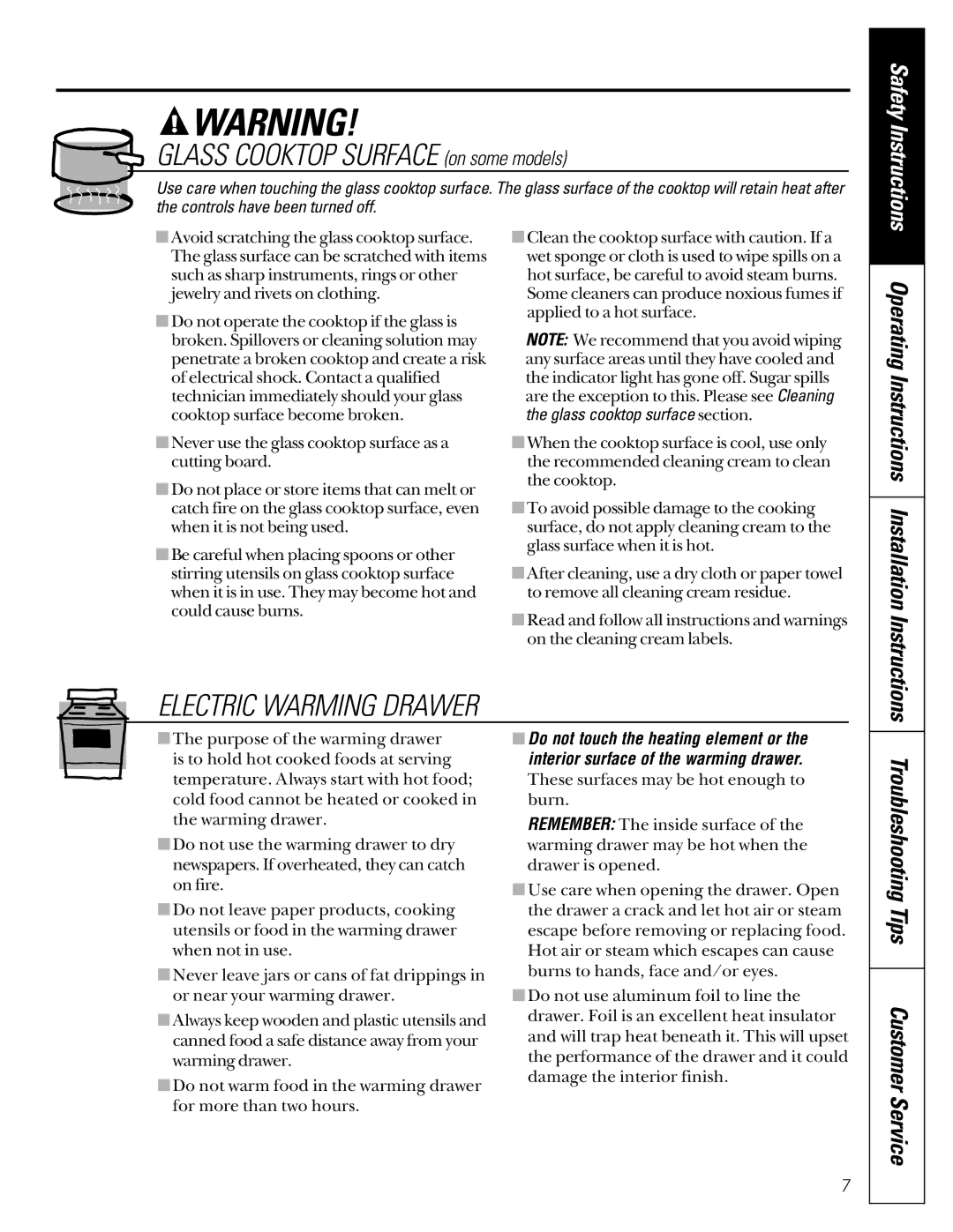 GE JGB920, JGB910 owner manual Glass Cooktop Surface on some models, Operating Instructions Installation Instructions 