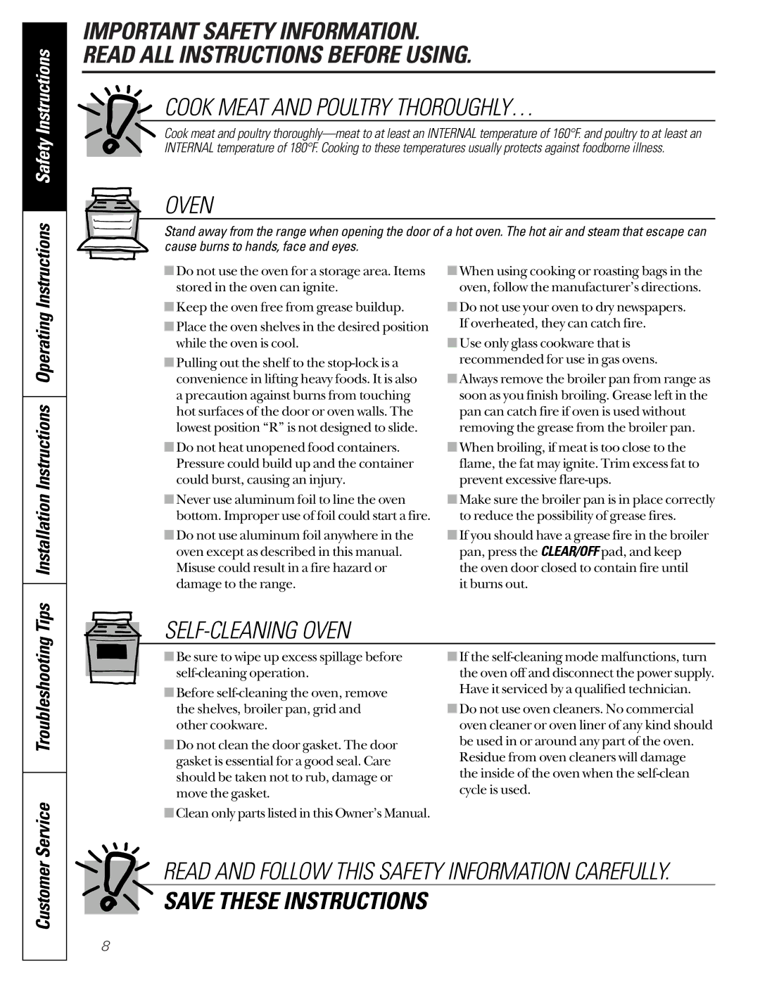 GE JGB910, JGB920 owner manual Service, Tips Installation Instructions Operating Instructions 