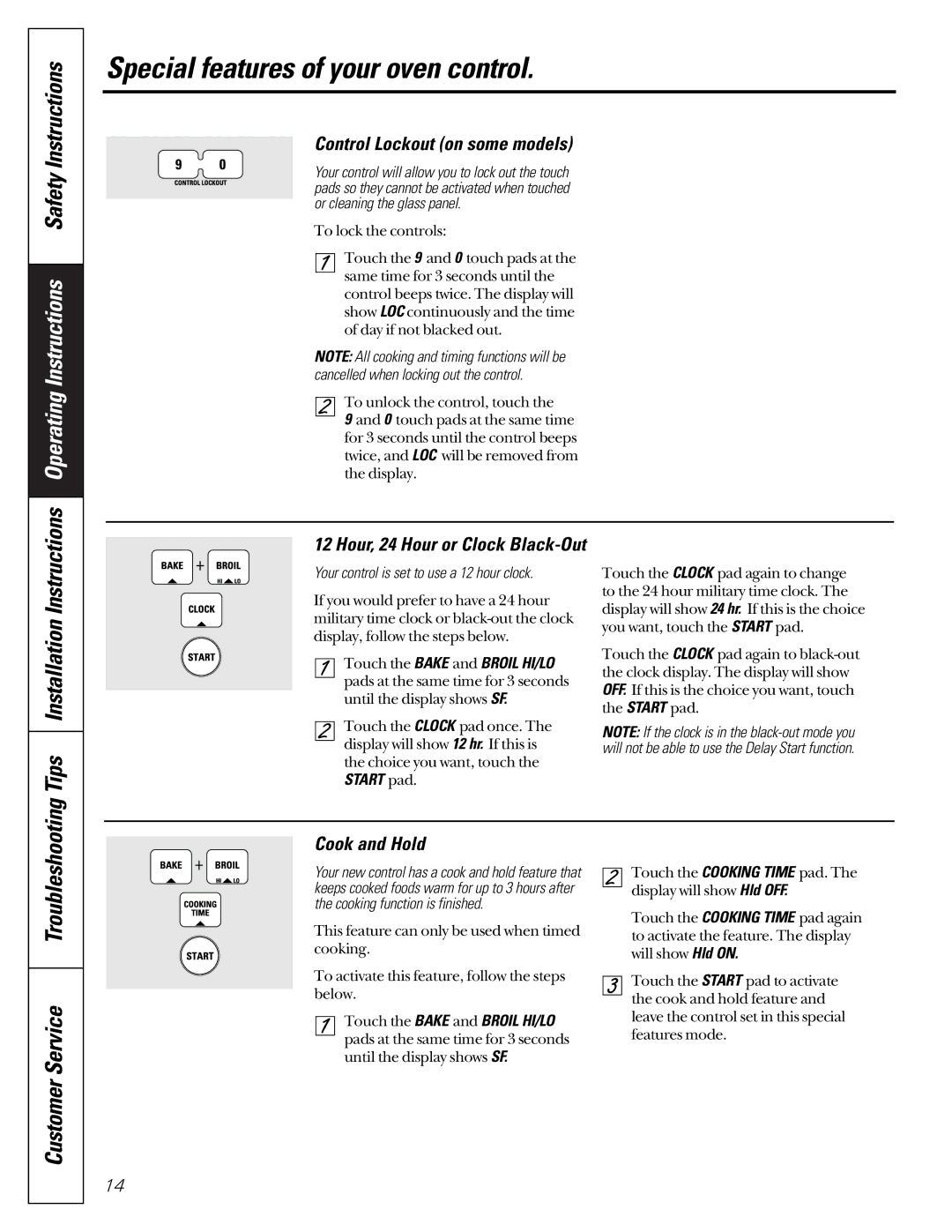 GE JGB910 JGB920 owner manual Tips, Control Lockout on some models, Cook and Hold, Start pad 