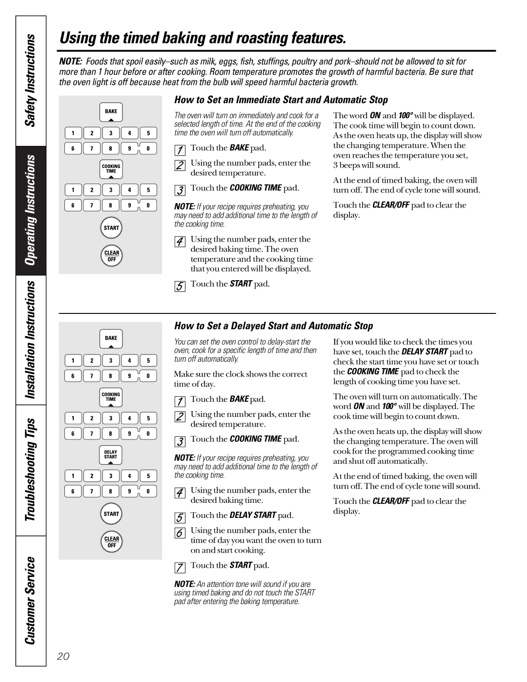 GE JGB910 JGB920 Using the timed baking and roasting features, Customer, How to Set an Immediate Start and Automatic Stop 