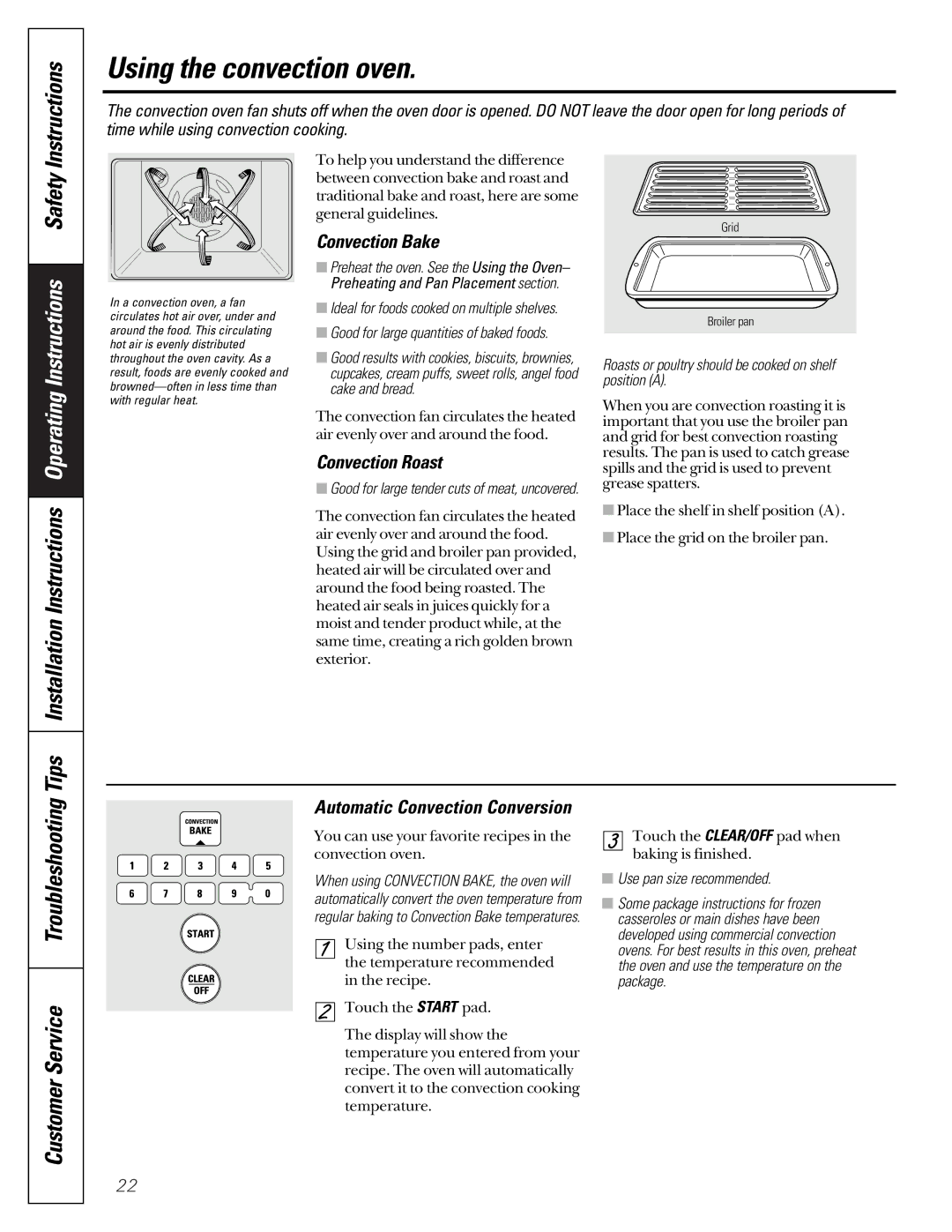 GE JGB910 JGB920 owner manual Using the convection oven, Convection Bake, Convection Roast, Automatic Convection Conversion 