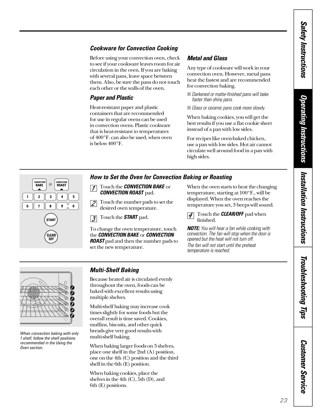 GE JGB910 JGB920 owner manual Paper and Plastic, Metal and Glass, How to Set the Oven for Convection Baking or Roasting 