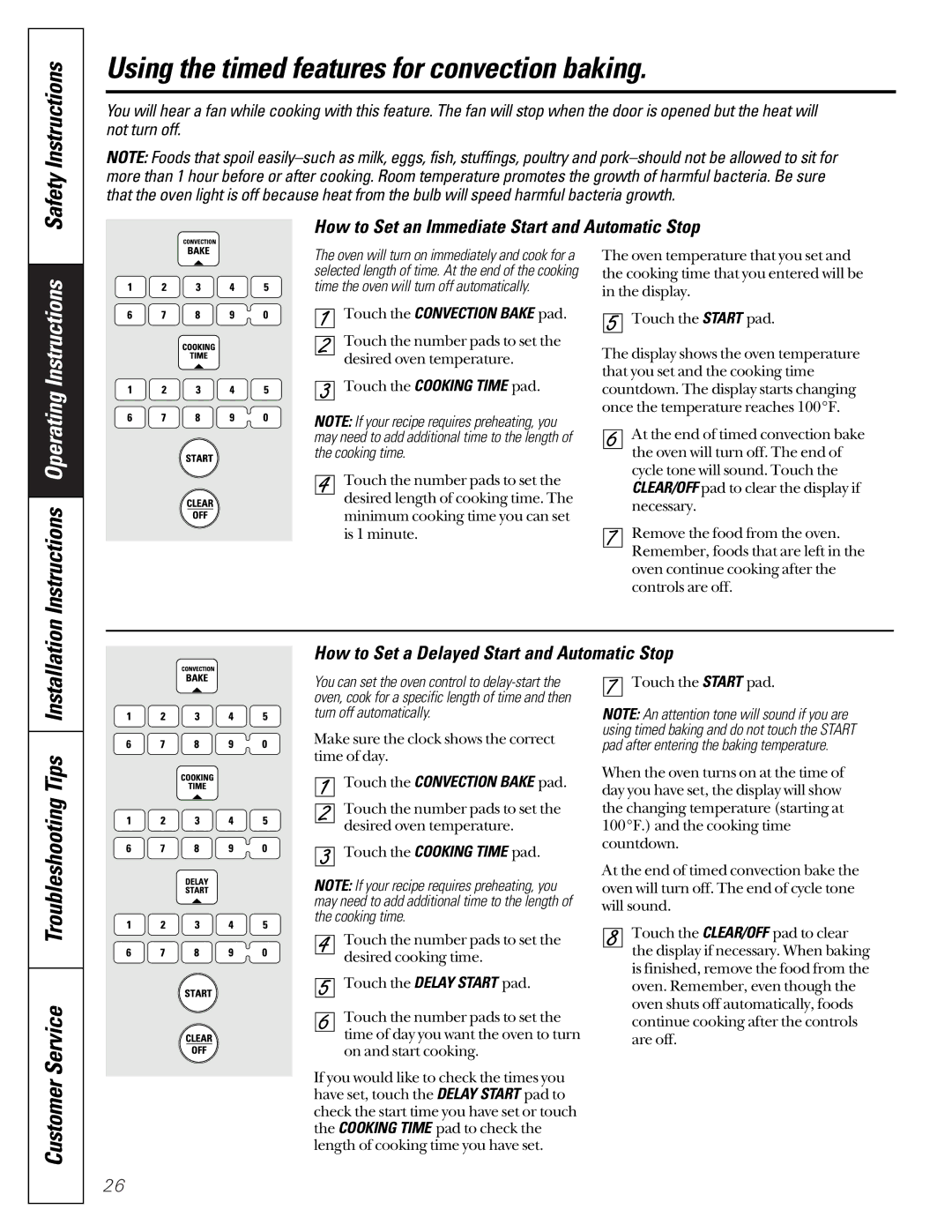 GE JGB910 JGB920 owner manual Using the timed features for convection baking, Troubleshooting Tips Installation 