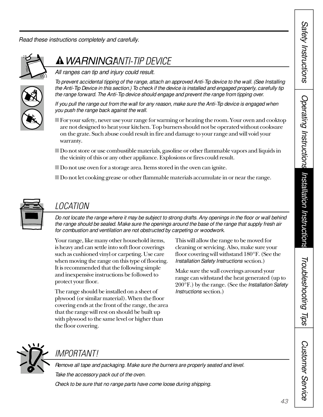 GE JGB910 JGB920 owner manual Location, Troubleshooting Tips 