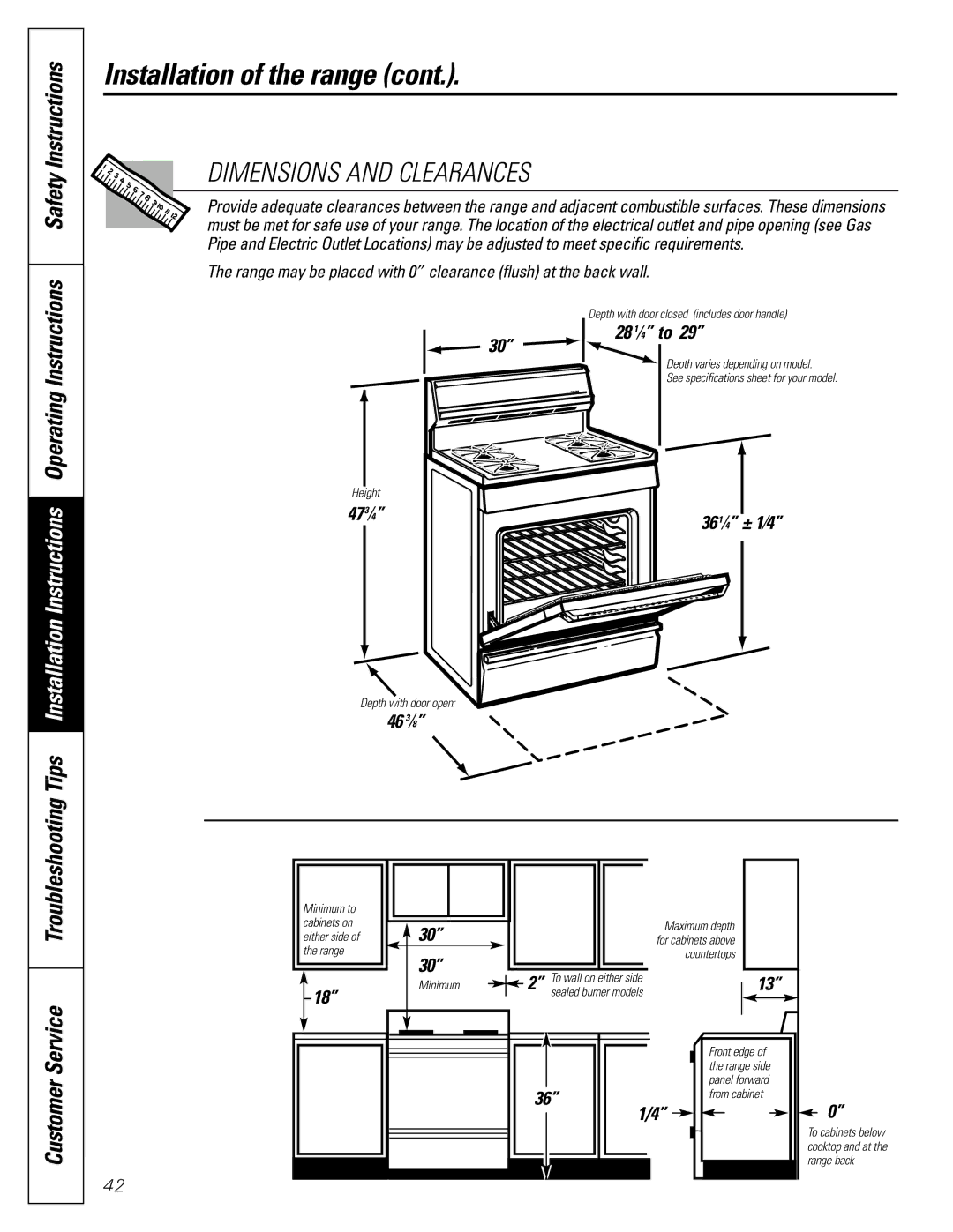 GE JGB910 owner manual 28 1⁄4 to, 36 ⁄ ± 1⁄4, 46 3⁄8 