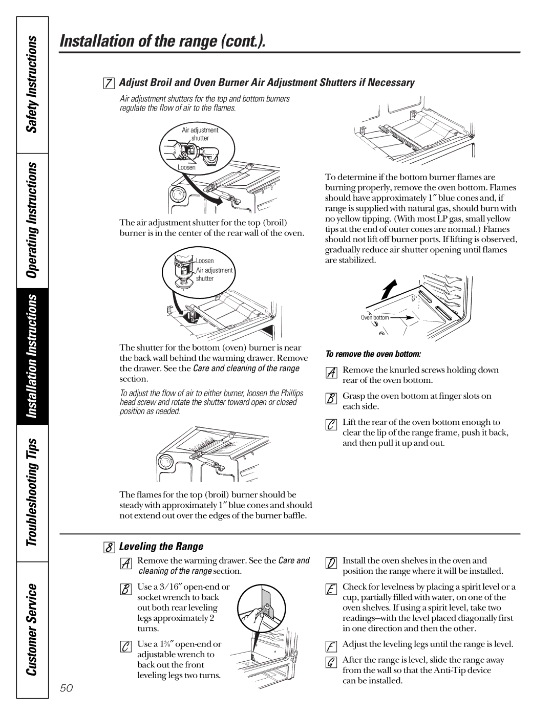 GE JGB910 owner manual Leveling the Range, To remove the oven bottom 