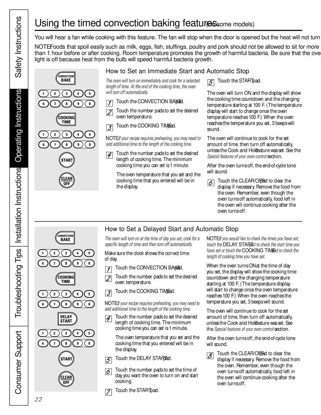 GE JGB920 Using the timed convection baking features. on some models, Installation Instructions Operating Instructions 