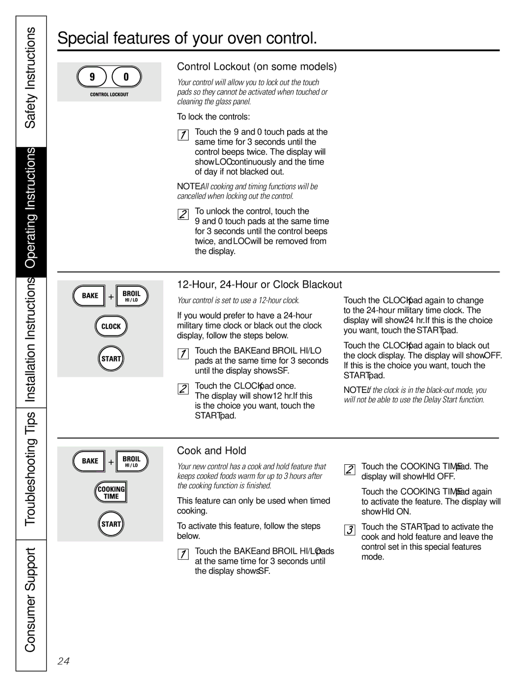 GE JGB920 installation instructions Control Lockout on some models, Cook and Hold, Cooking function is finished 