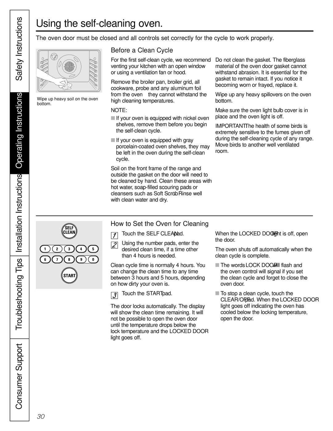 GE JGB920 Using the self-cleaning oven, Consumer Support Troubleshooting Tips Installation, Before a Clean Cycle 