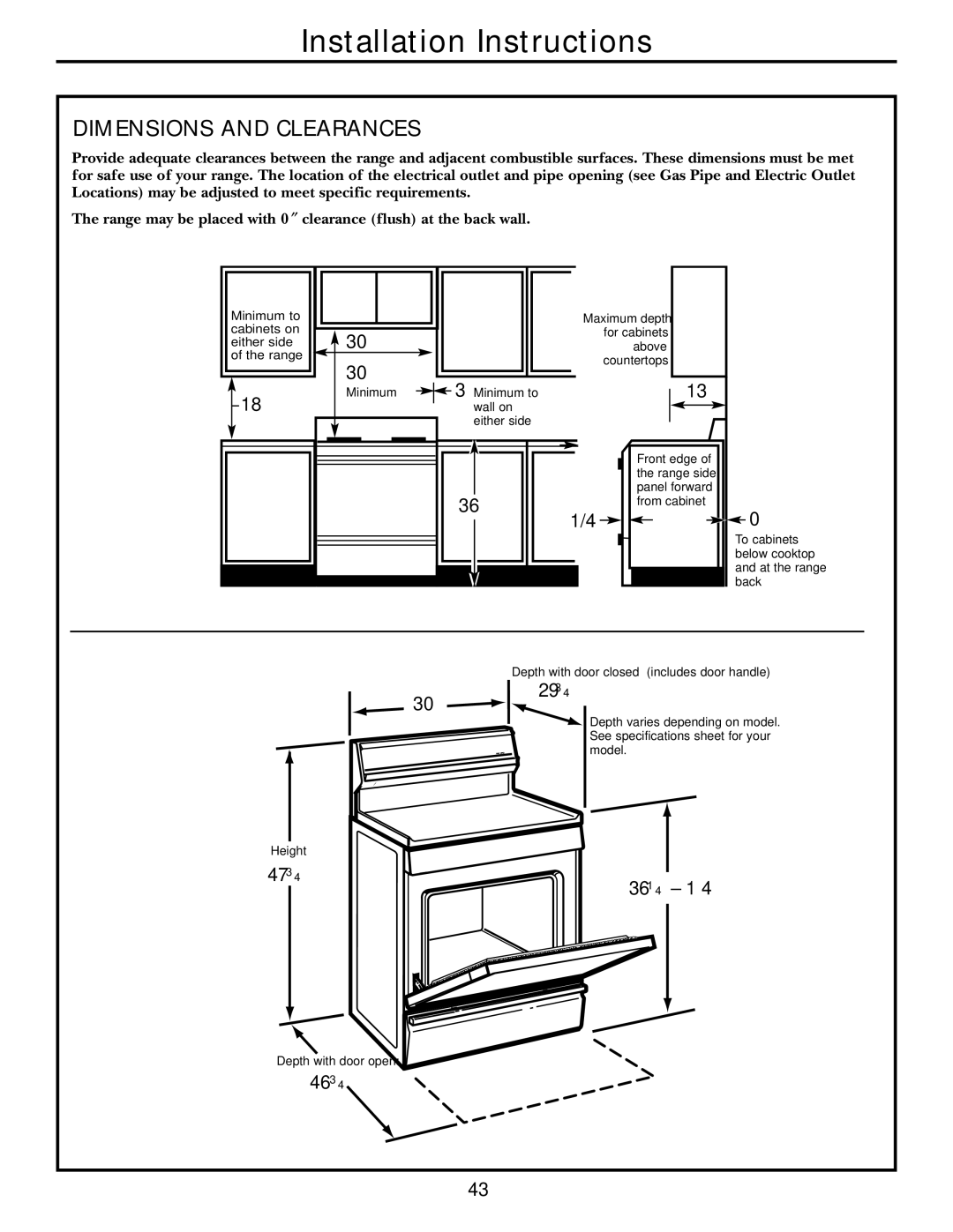 GE JGB920 installation instructions Dimensions and Clearances, Minimum Wall on Either side 