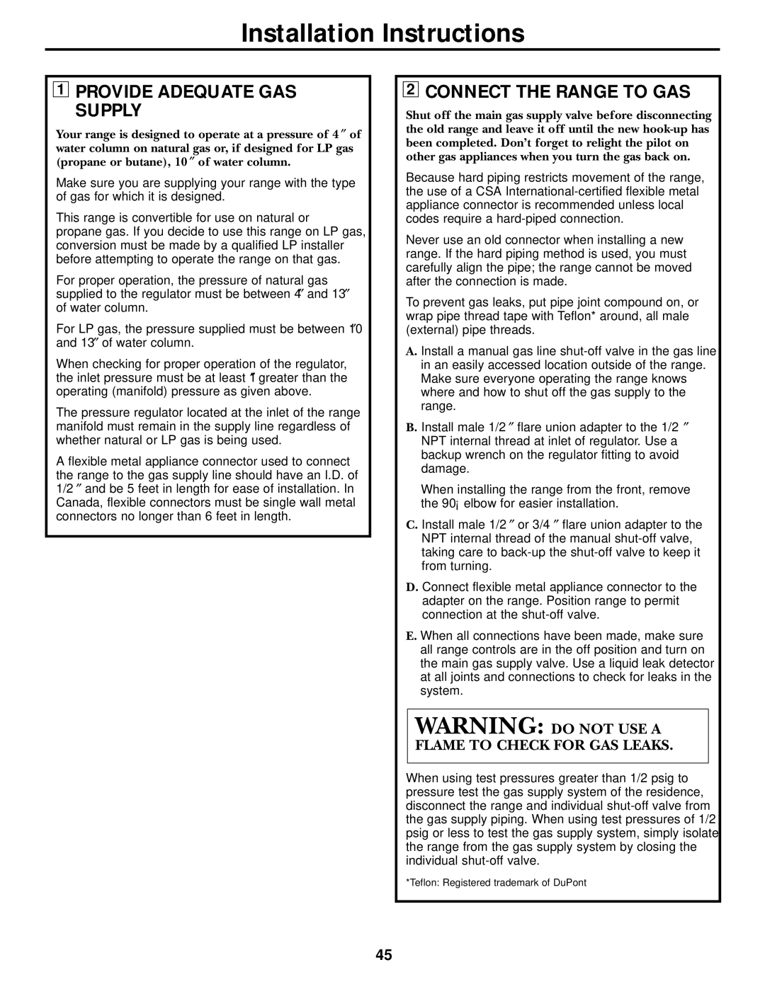 GE JGB920 installation instructions Provide Adequate GAS Supply, Connect the Range to GAS 