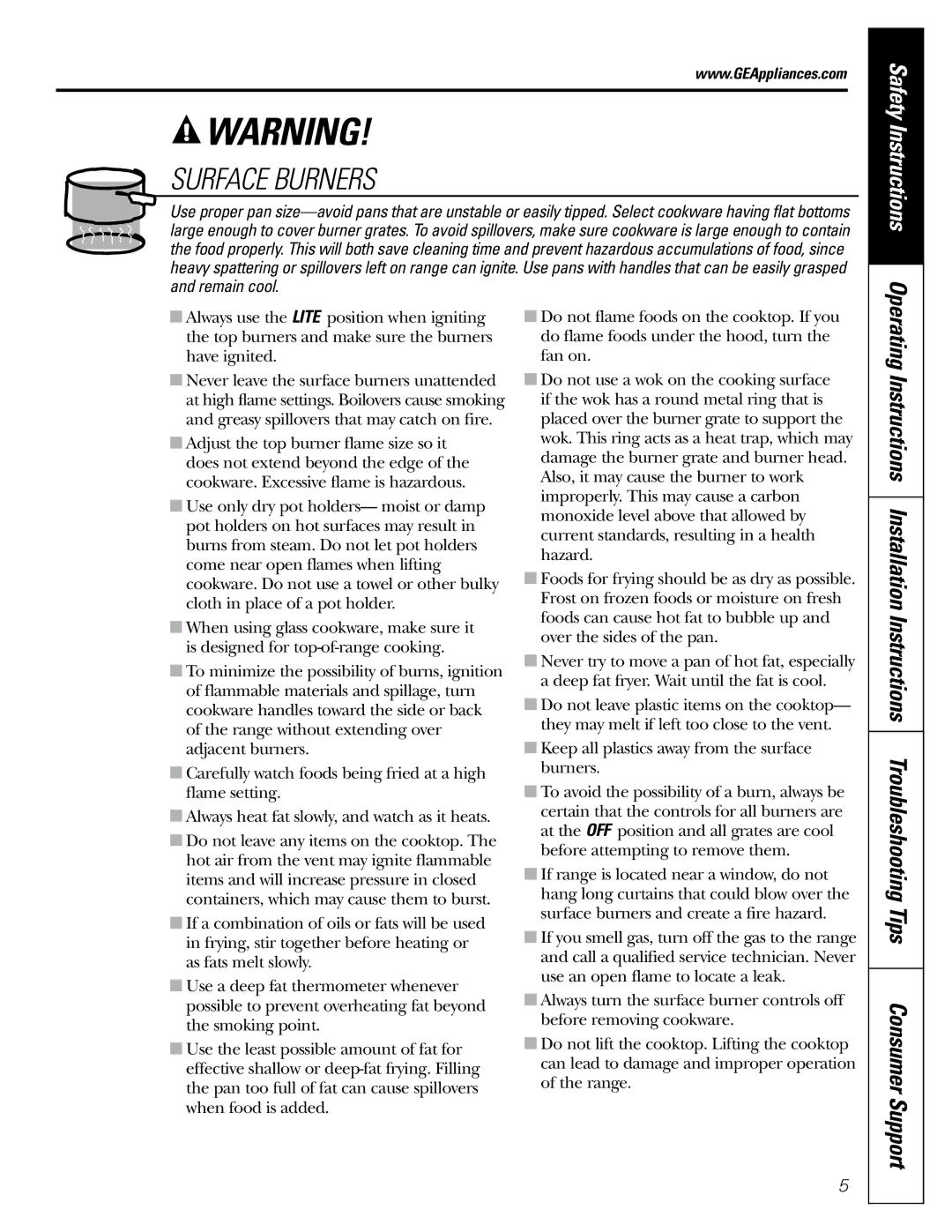 GE JGB920 installation instructions Surface Burners 