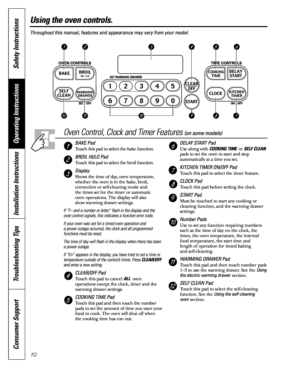 GE JGB920 installation instructions Using the oven controls, Operating Instructions Safety Instructions 