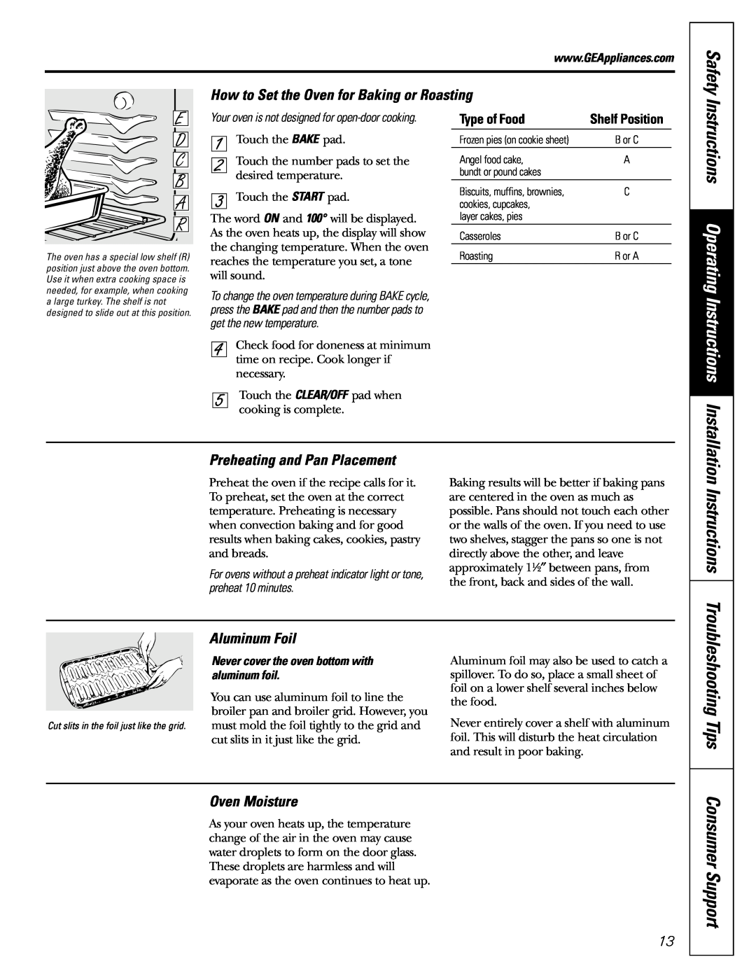 GE JGB920 Instructions Operating Instructions, How to Set the Oven for Baking or Roasting, Preheating and Pan Placement 