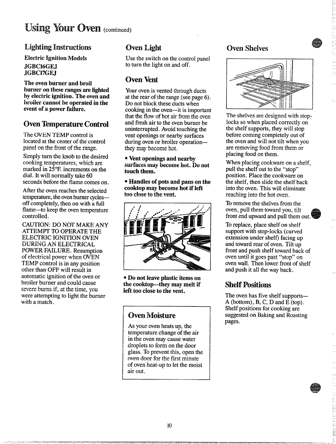 GE JGBC16GPJ manual LightingImtruetioBE, Oven lkxnperattwecontrol, Oval shelves 