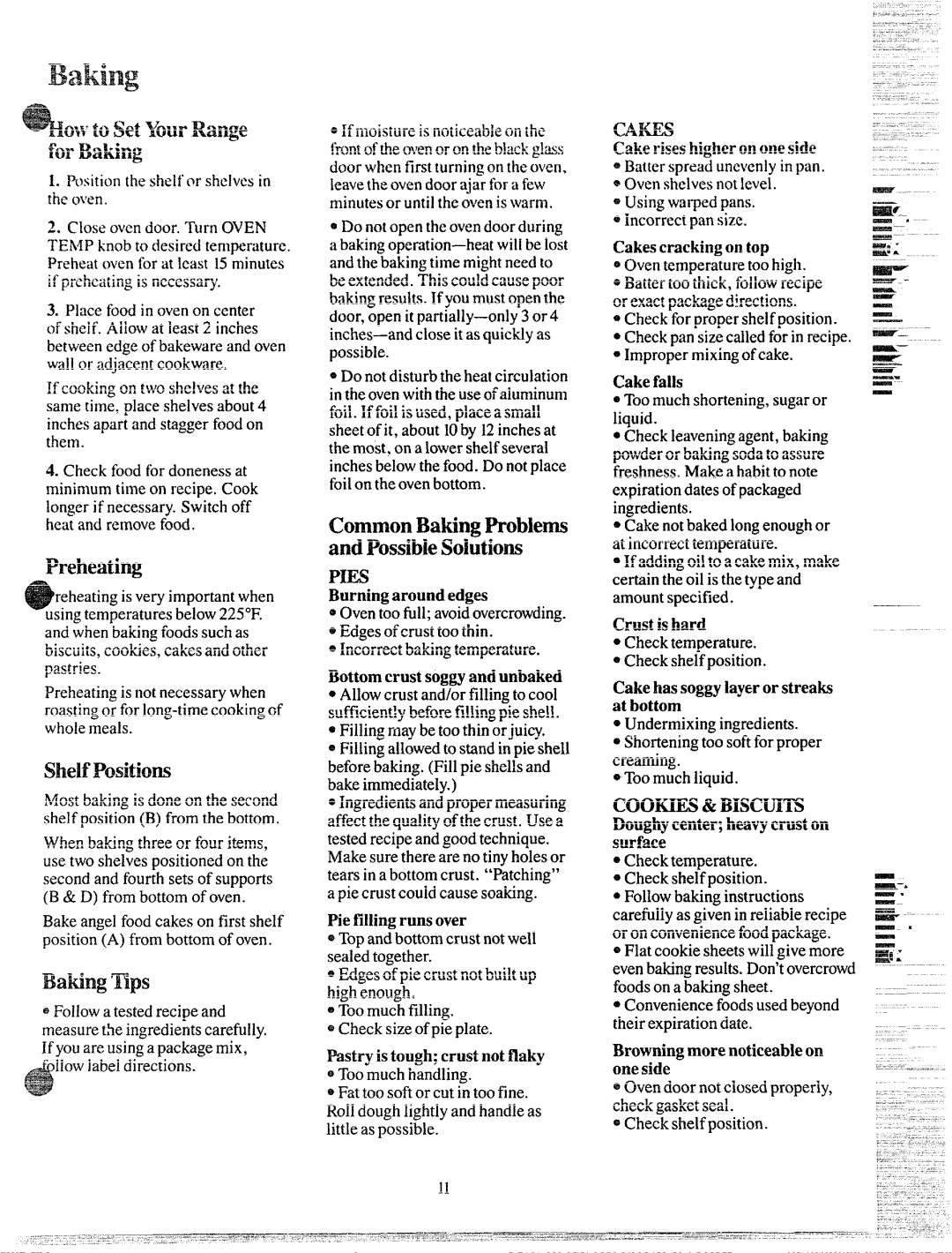 GE JGBC16GPJ manual ?!hMTtKitions, BaMngTips, Preheating, CommonBakingProblems andI?ossibkSolutions 