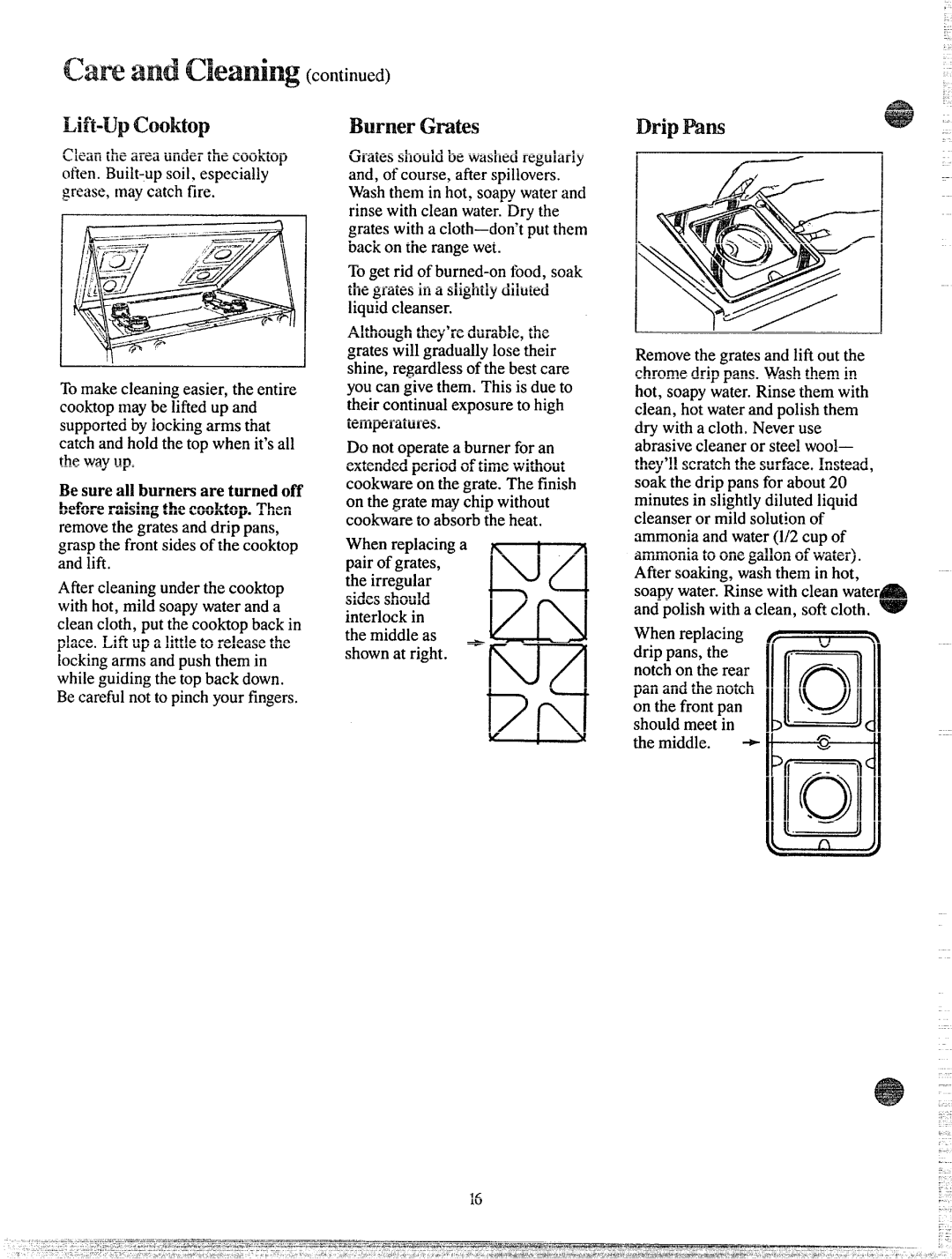 GE JGBC16GPJ manual Lift-upCmktop, BurnerGrates, Drip Pam 