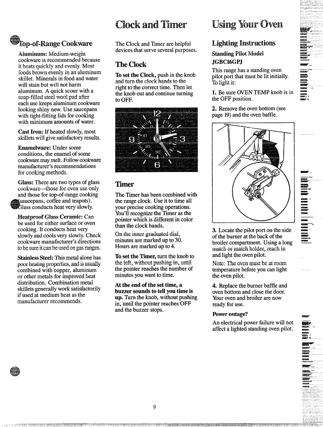 GE JGBC16GPJ manual Op-of-Rangecookware, LightingMtruetiom, Timer, Jgbcmgpj 