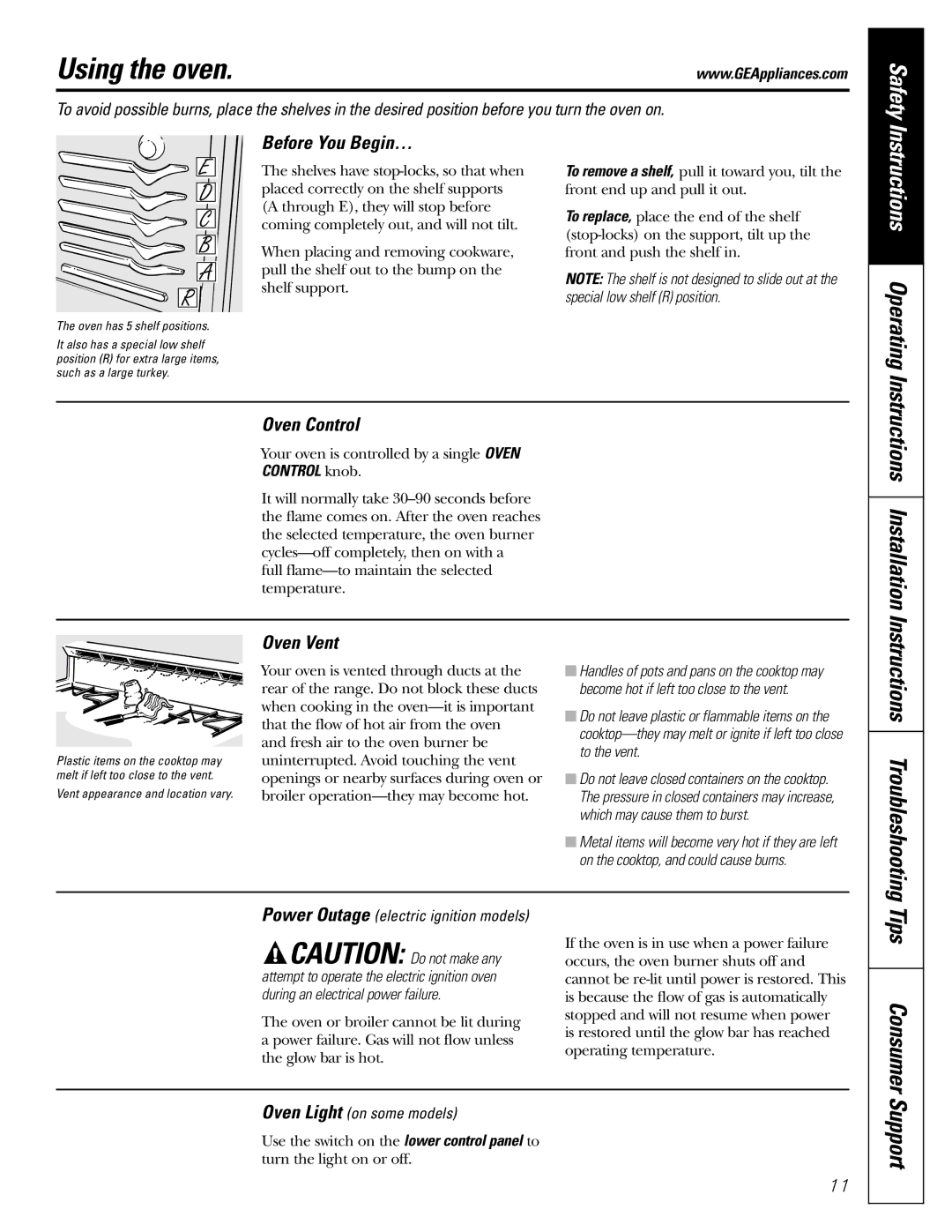 GE JGBC20 installation instructions Using the oven, Before You Begin…, Oven Control, Oven Vent 