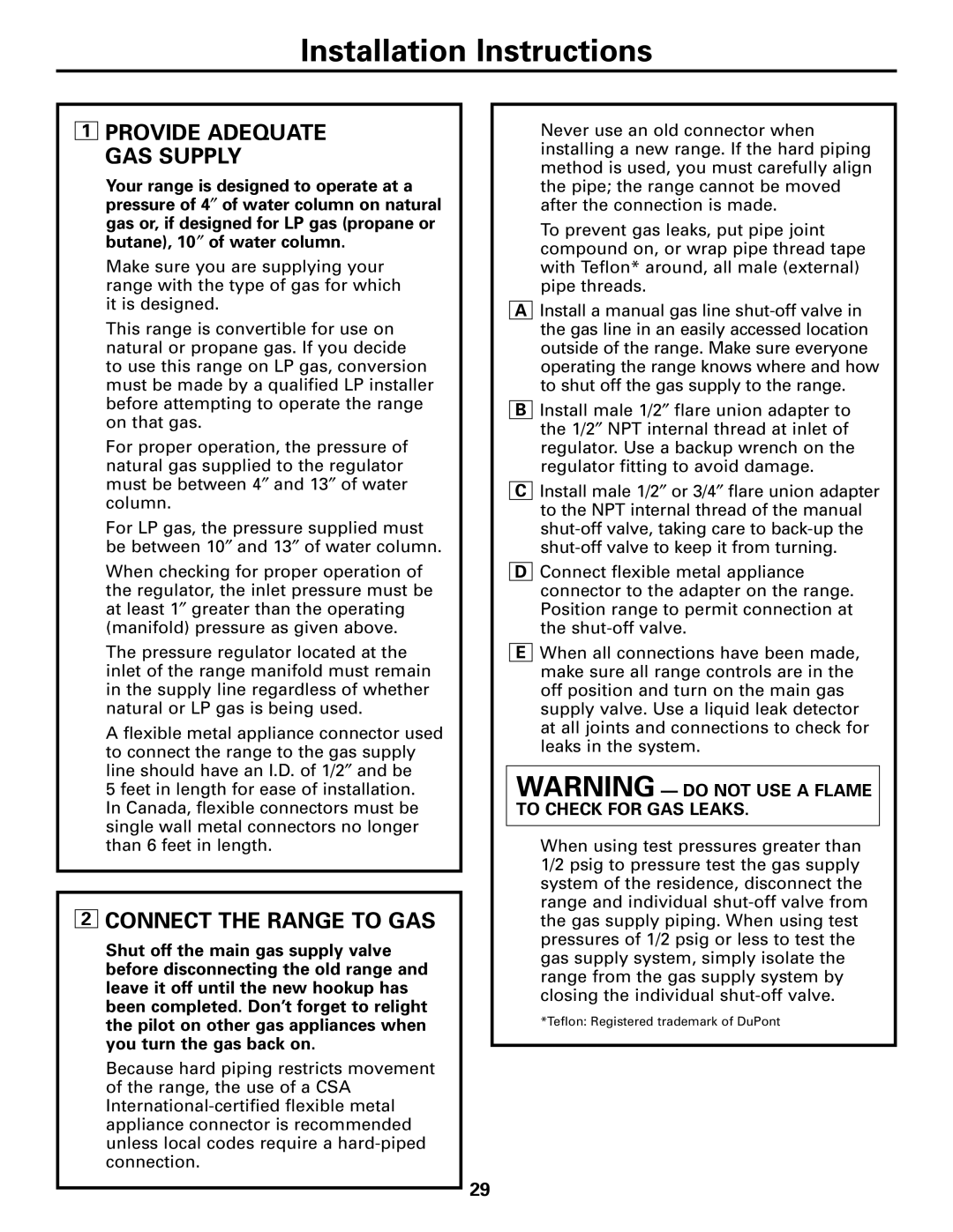 GE JGBC20 installation instructions Connect the Range to GAS, Provide Adequate GAS Supply 