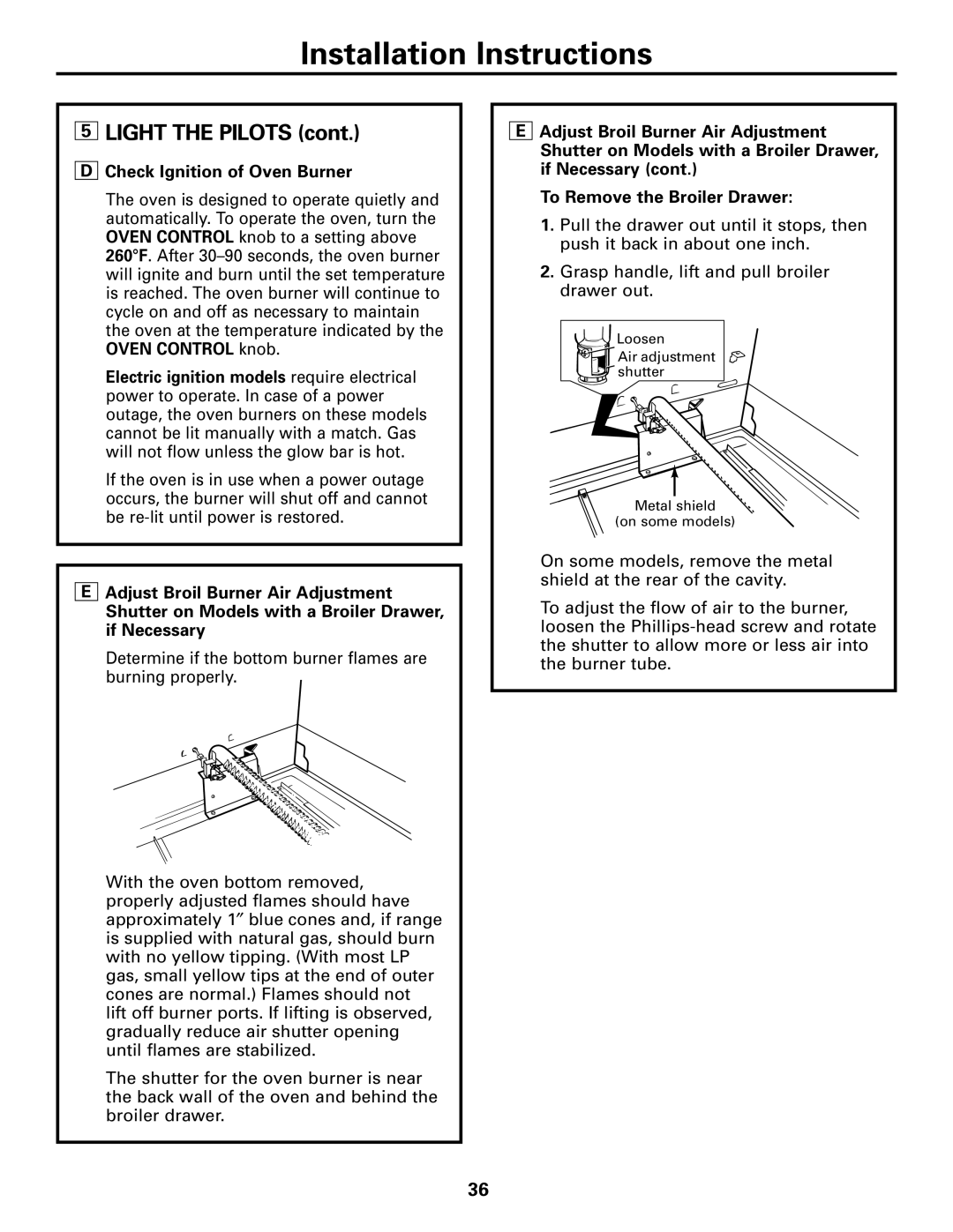 GE JGBC20 installation instructions Check Ignition of Oven Burner 