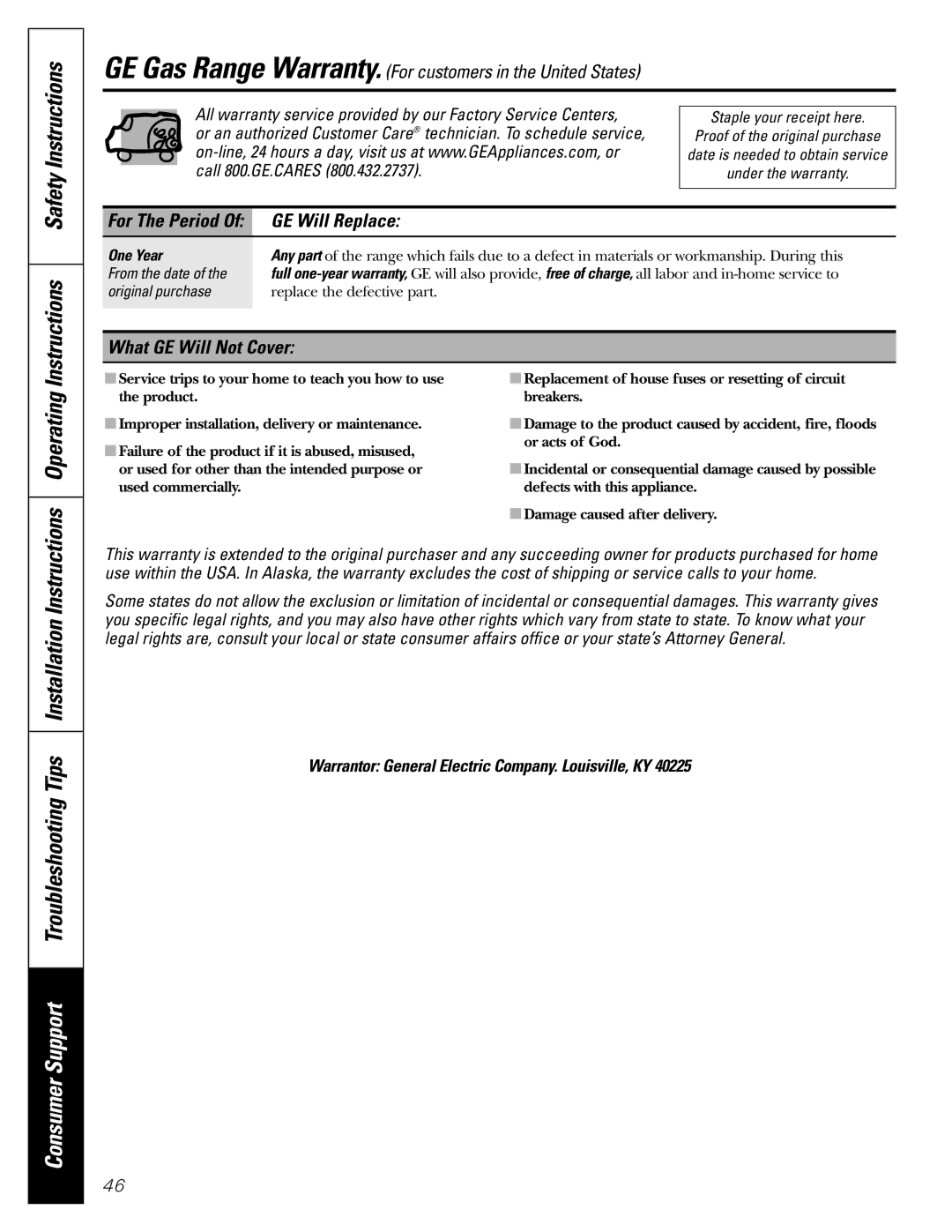 GE JGBC20 installation instructions GE Will Replace, What GE Will Not Cover 