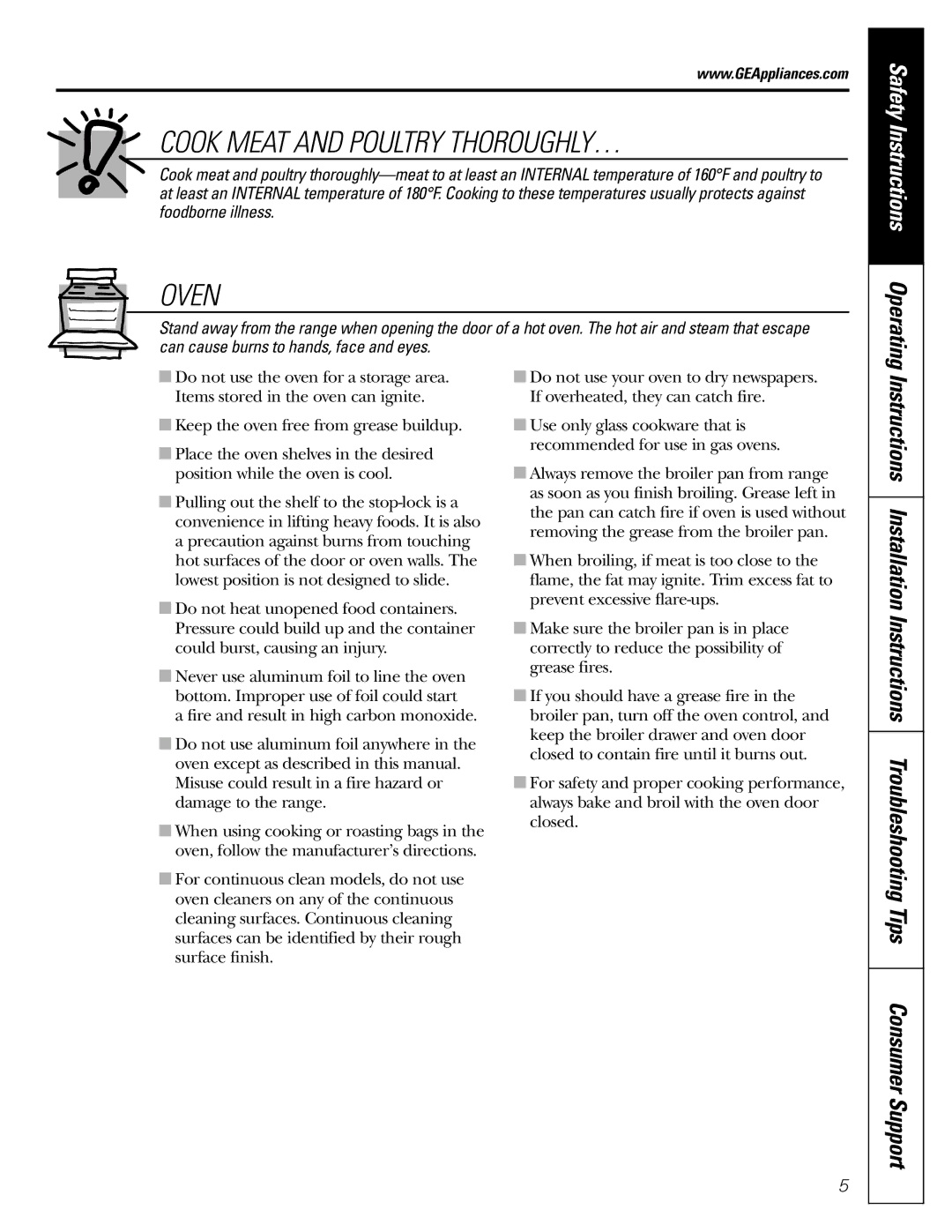 GE JGBC20 installation instructions Cook Meat and Poultry THOROUGHLY… 