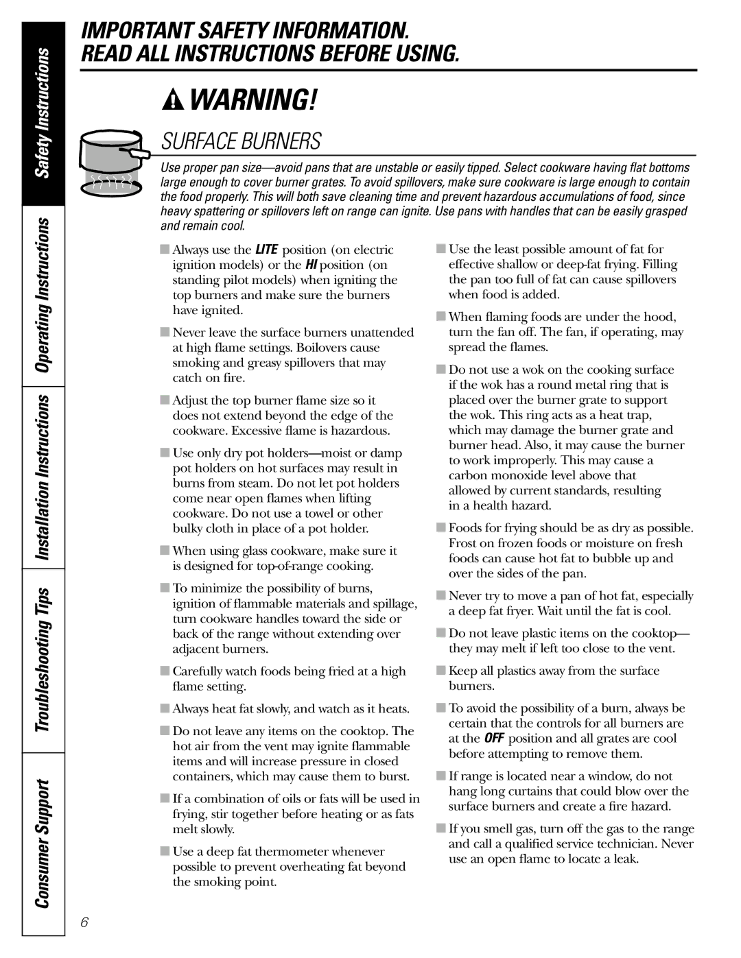 GE JGBC20 installation instructions Surface Burners 