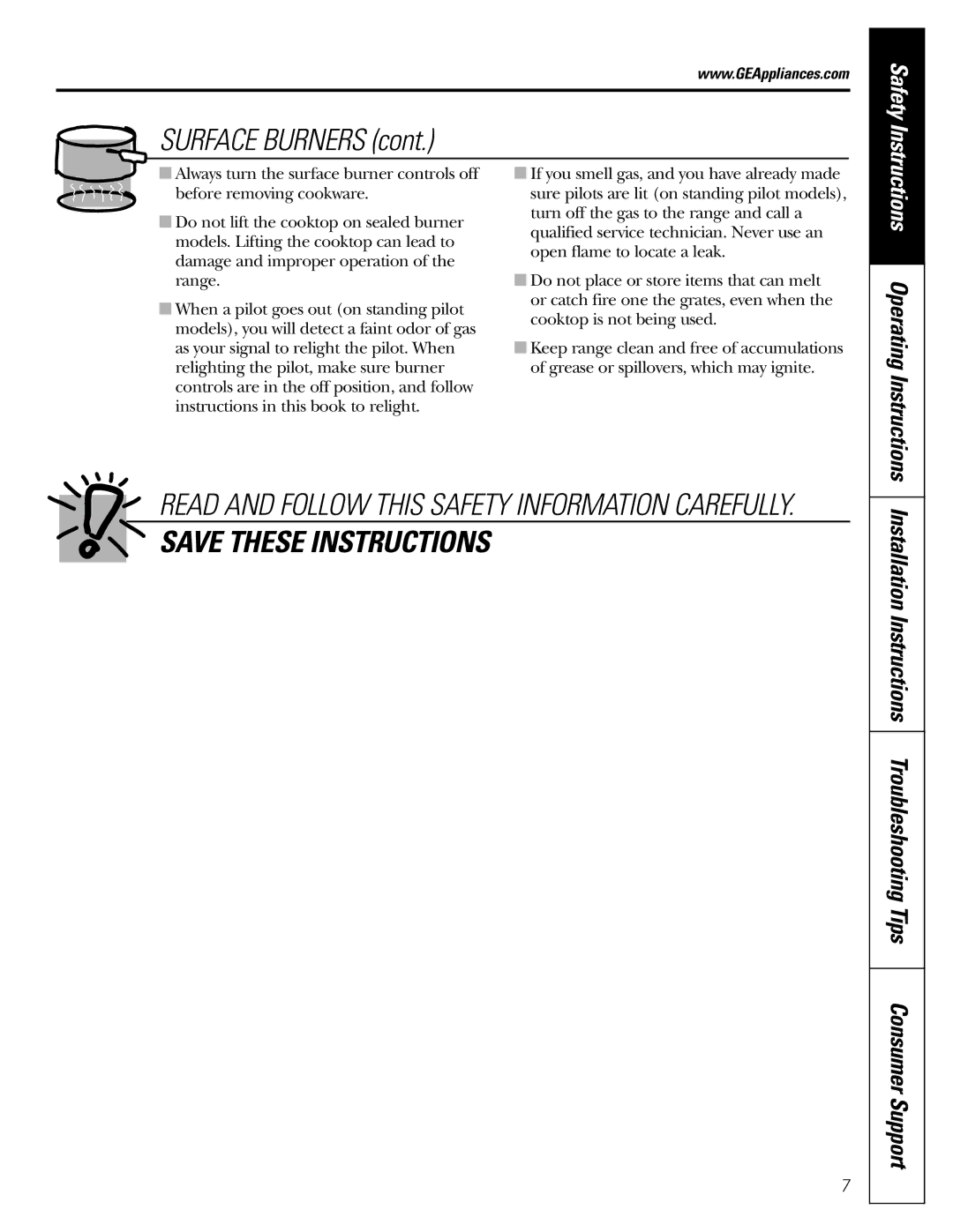 GE JGBC20 installation instructions Surface Burners 