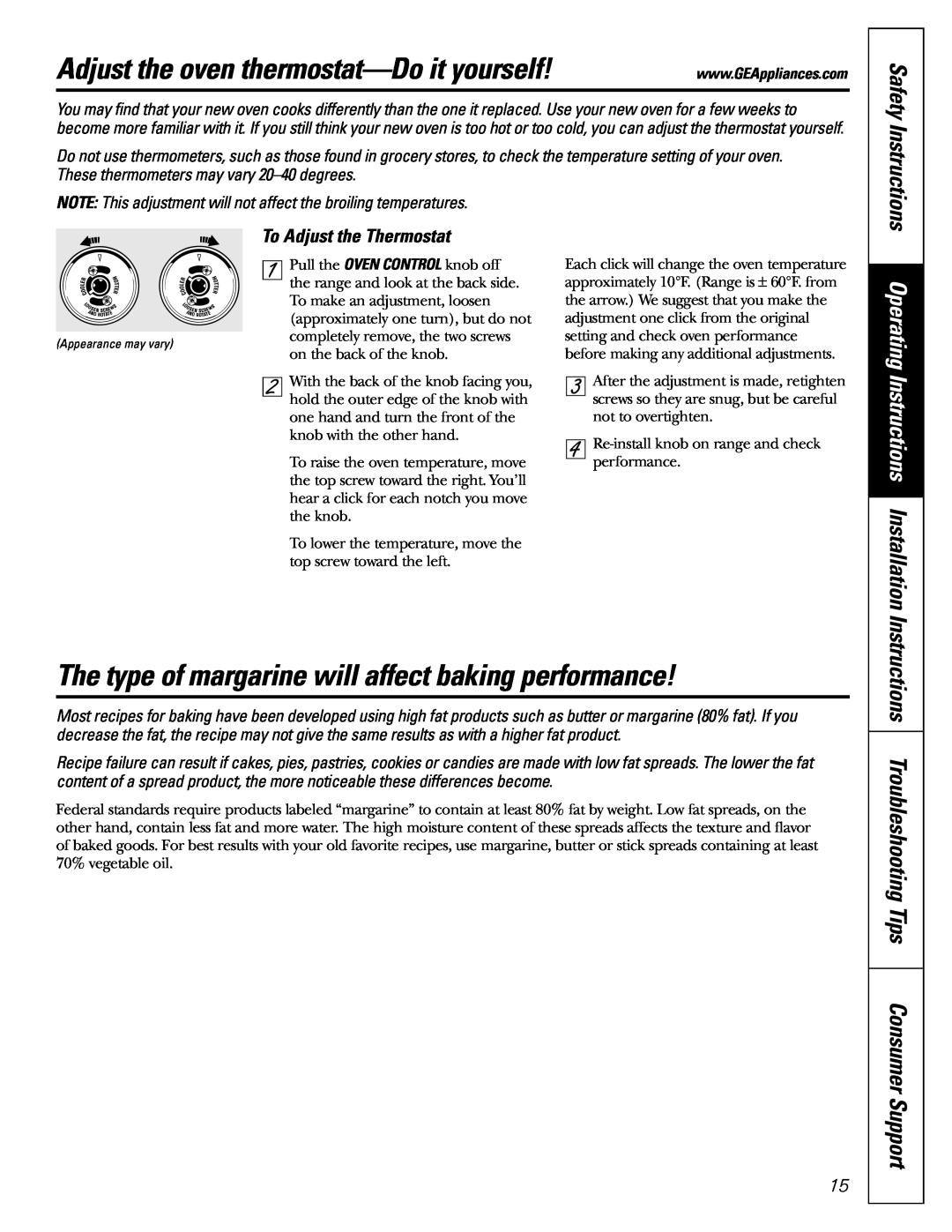 GE JGBC20 installation instructions Adjust the oven thermostat-Doit yourself, Safety Instructions, To Adjust the Thermostat 